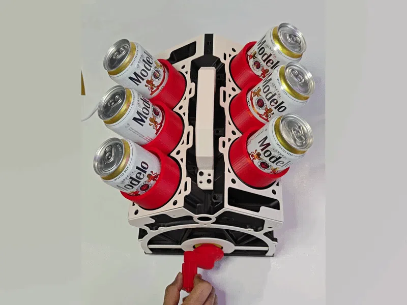 🏎️ V8 Engine Block Rotating Beer Caddy | 6-Can Crank Style Portable Beverage Storage Holder