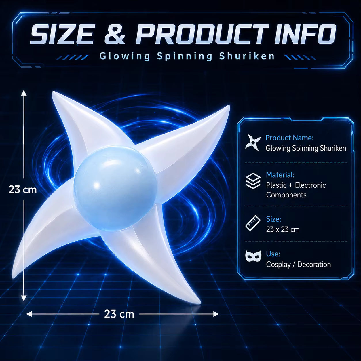 ⭐ Glowing Spinning Shuriken LED Ninja Cosplay Light Up Prop