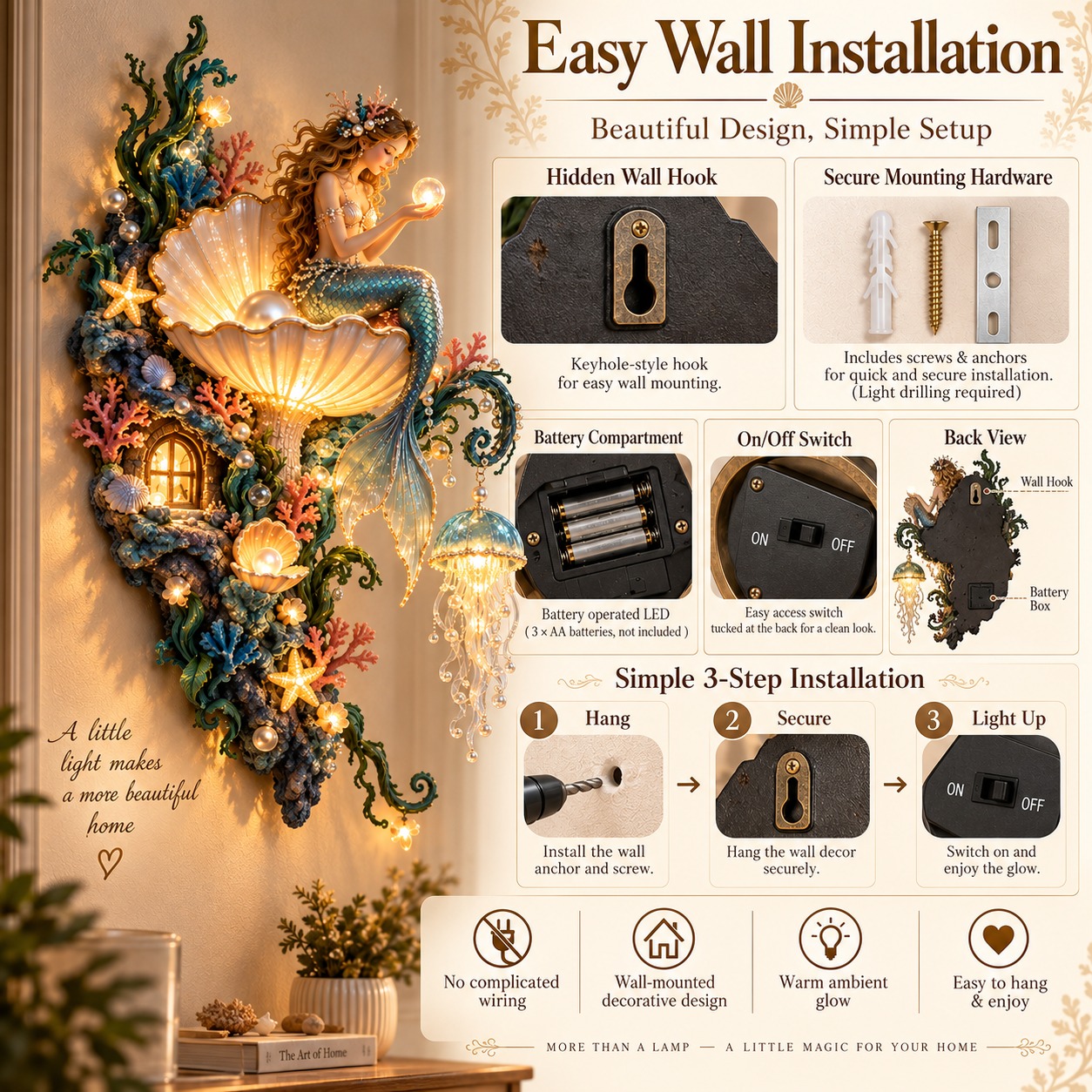 🧜‍♀️✨ Mermaid Pearl Wall Light 🐚🌊