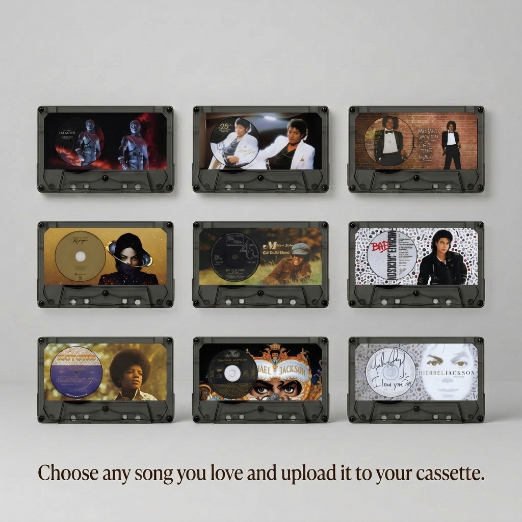 🎶 Retro Cassette NFC Music Player Box | Custom Michael Jackson Album Magnetic Fridge Stickers Set