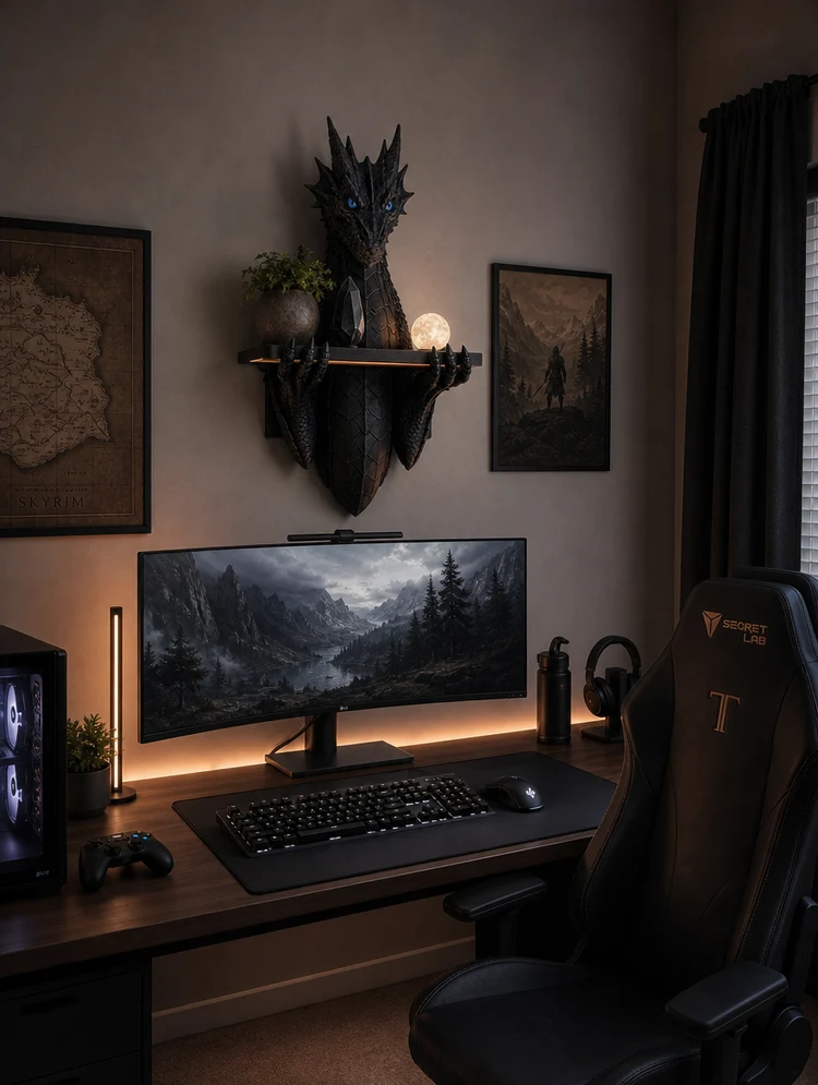🐉 Ancient Dragon Wall-Mounted Display Shelf | LED Glow Eyes Edition