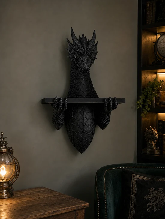 🐉 Ancient Dragon Wall-Mounted Display Shelf | LED Glow Eyes Edition