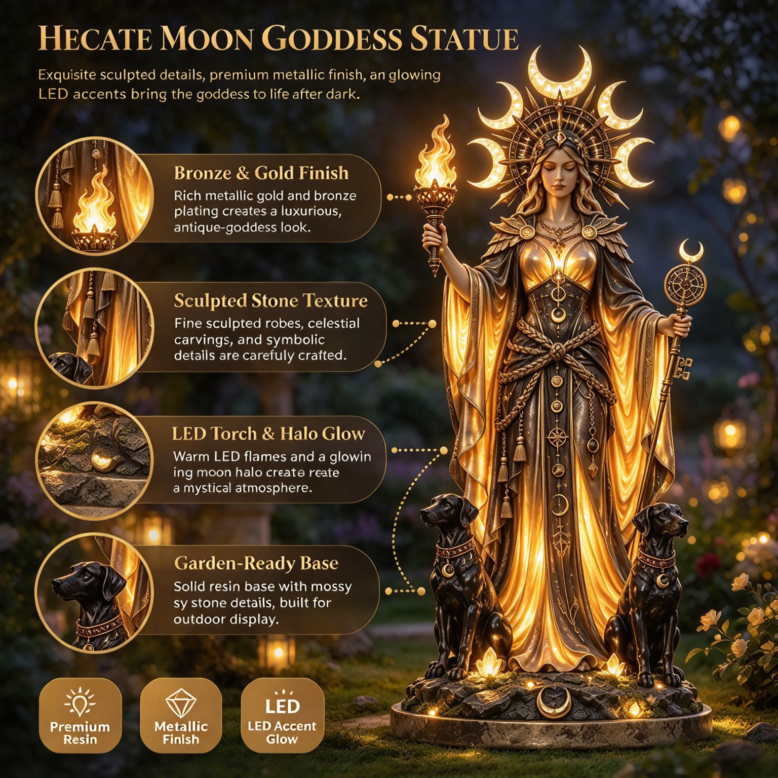 ✨ Hecate Moon Goddess Garden Statue