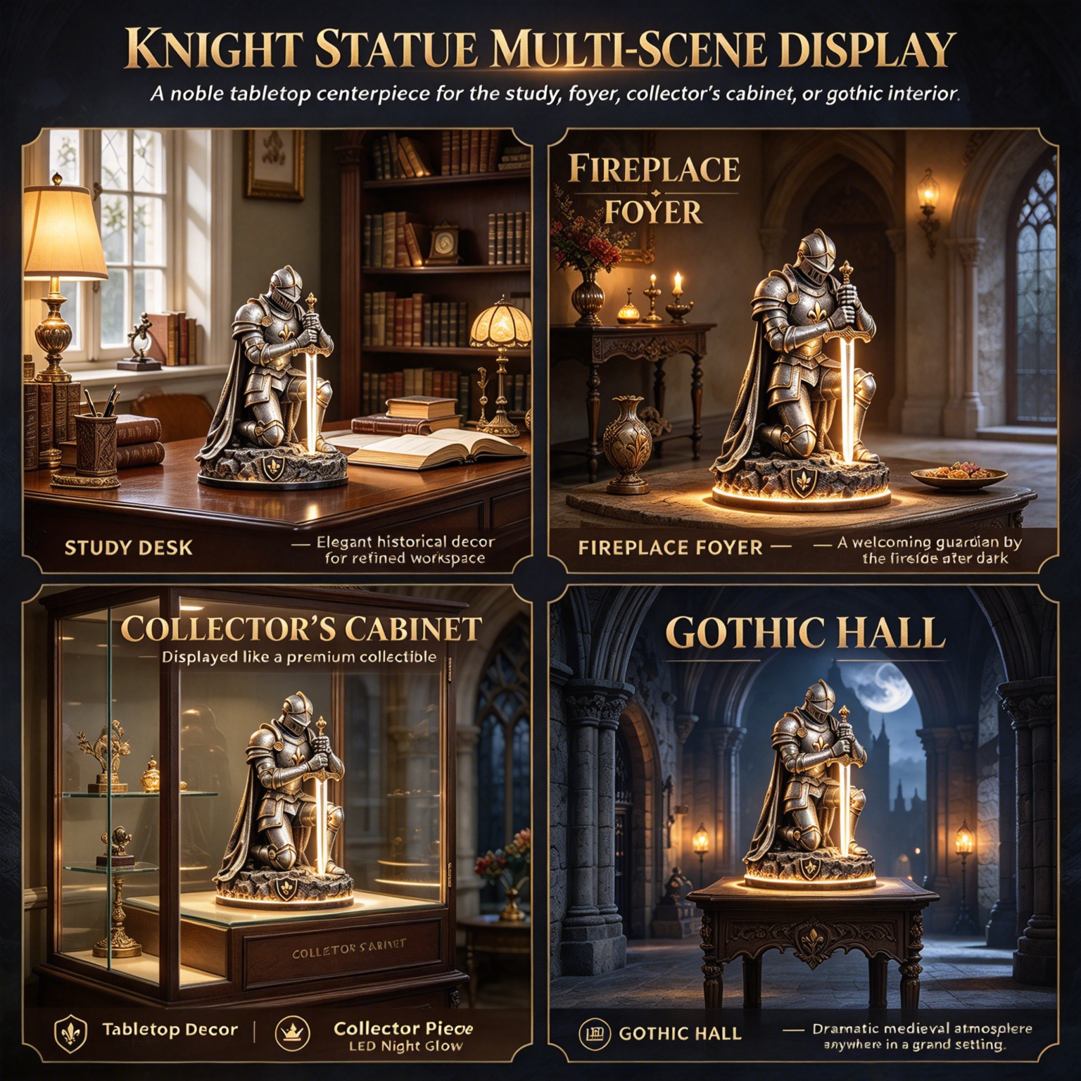 ⚔️ Kneeling Knight Glowing Sword Statue Lamp