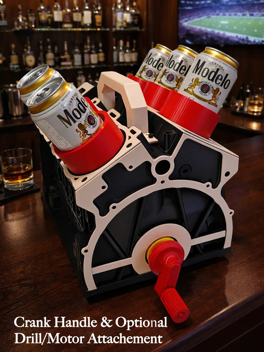 🏎️ V8 Engine Block Rotating Beer Caddy | 6-Can Crank Style Portable Beverage Storage Holder