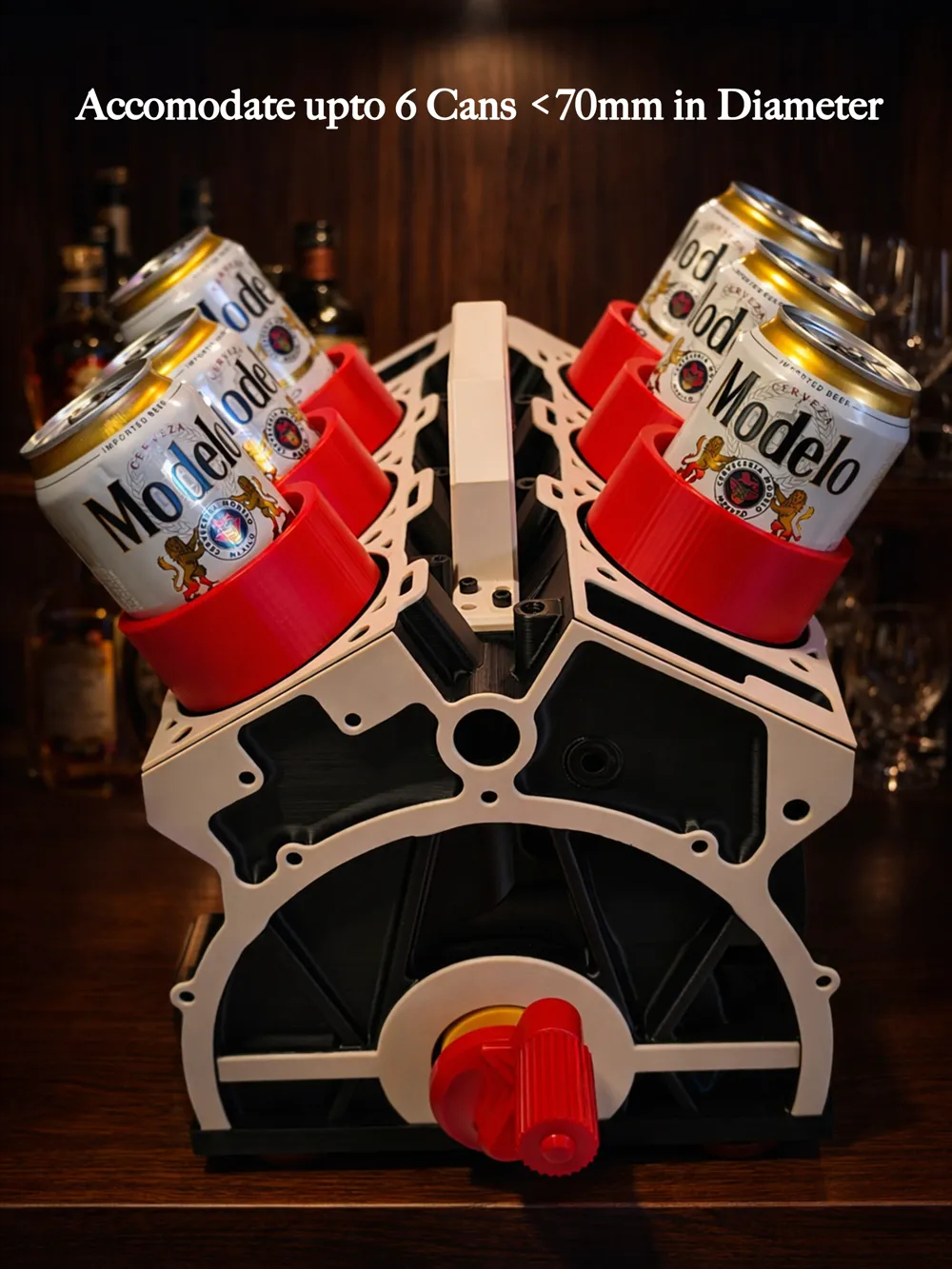 🏎️ V8 Engine Block Rotating Beer Caddy | 6-Can Crank Style Portable Beverage Storage Holder