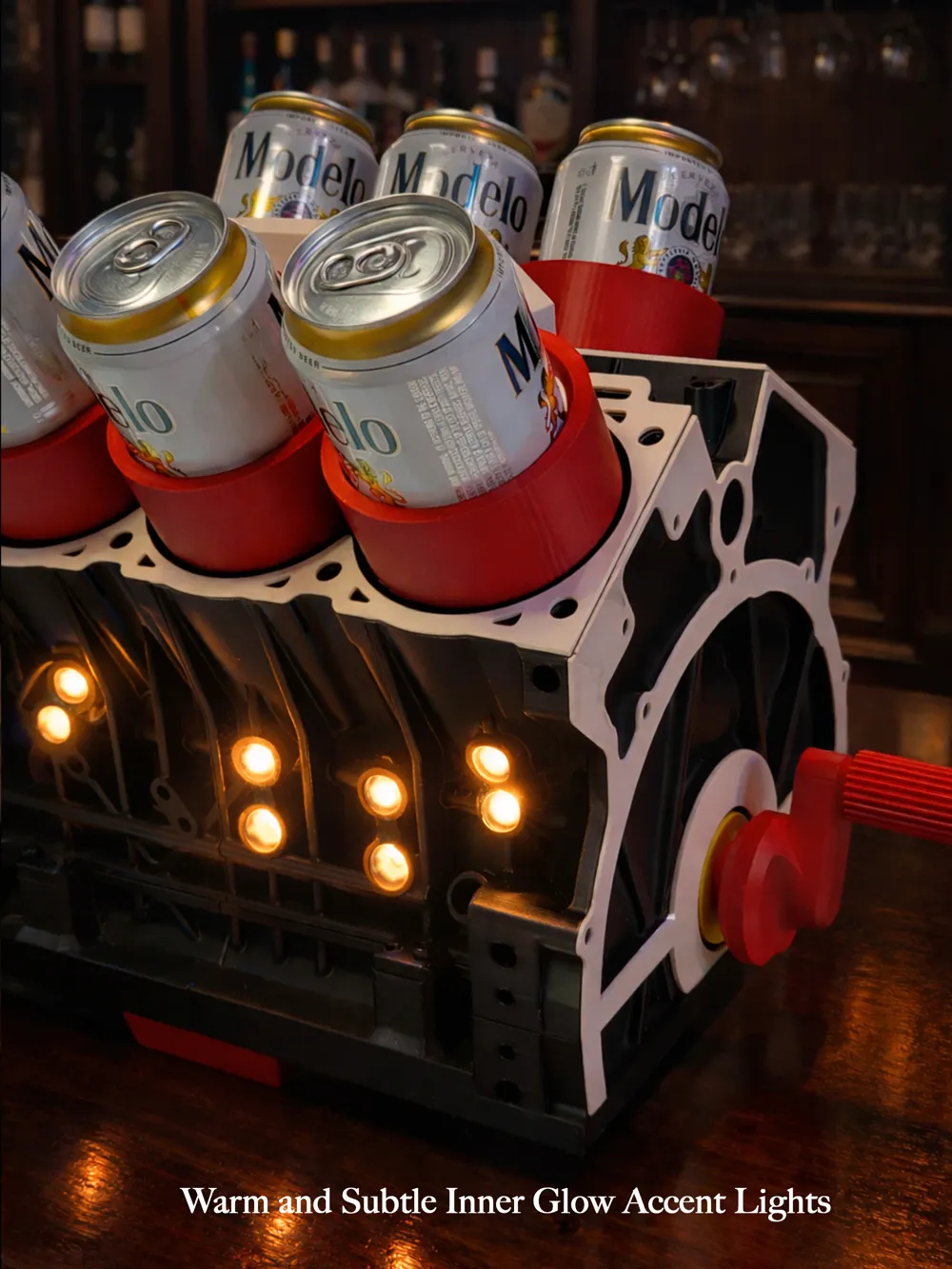 🏎️ V8 Engine Block Rotating Beer Caddy | 6-Can Crank Style Portable Beverage Storage Holder