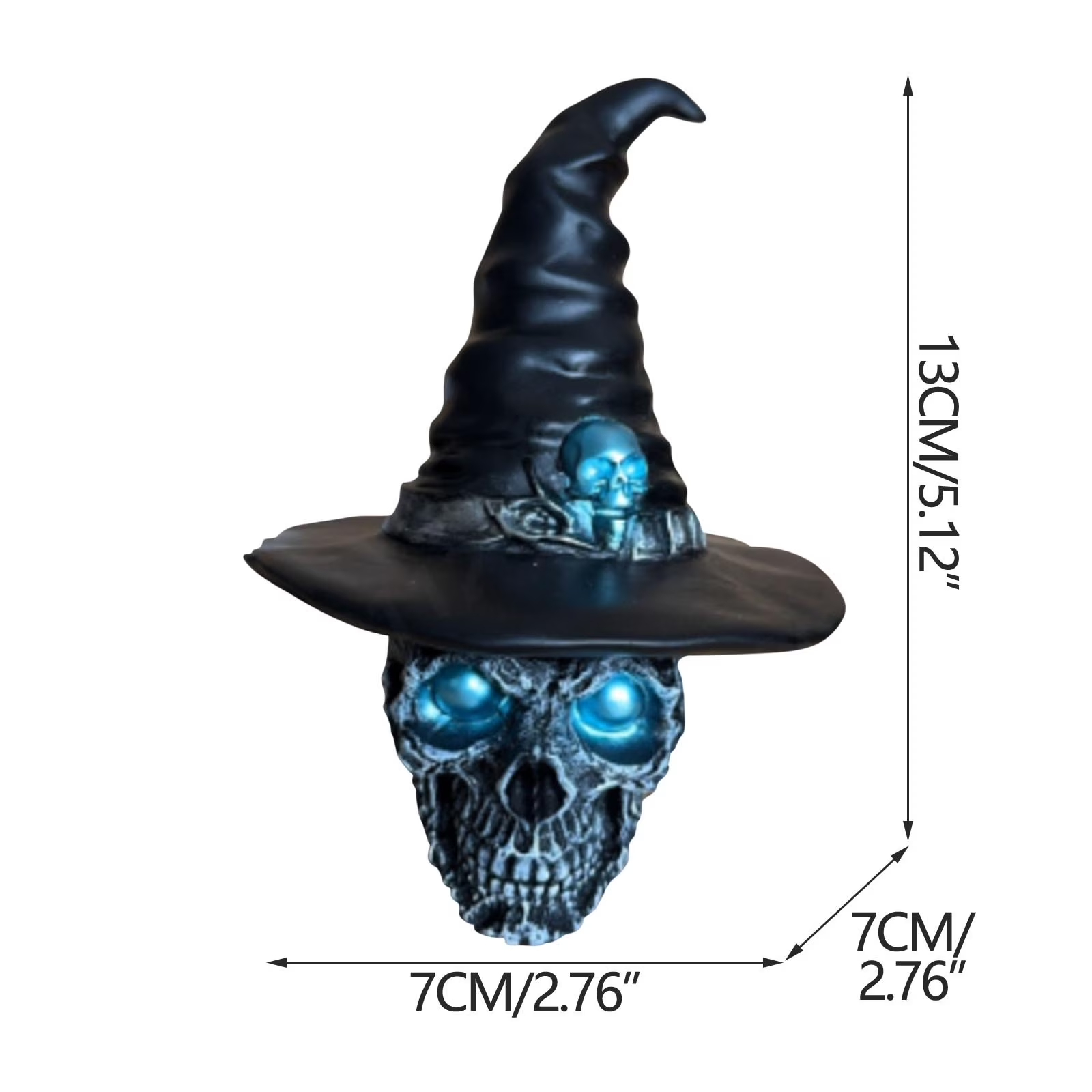 🎃 Gothic Witch Hat Skull LED Decor Statue | Spooky Halloween Glowing Skull Tabletop Ornament