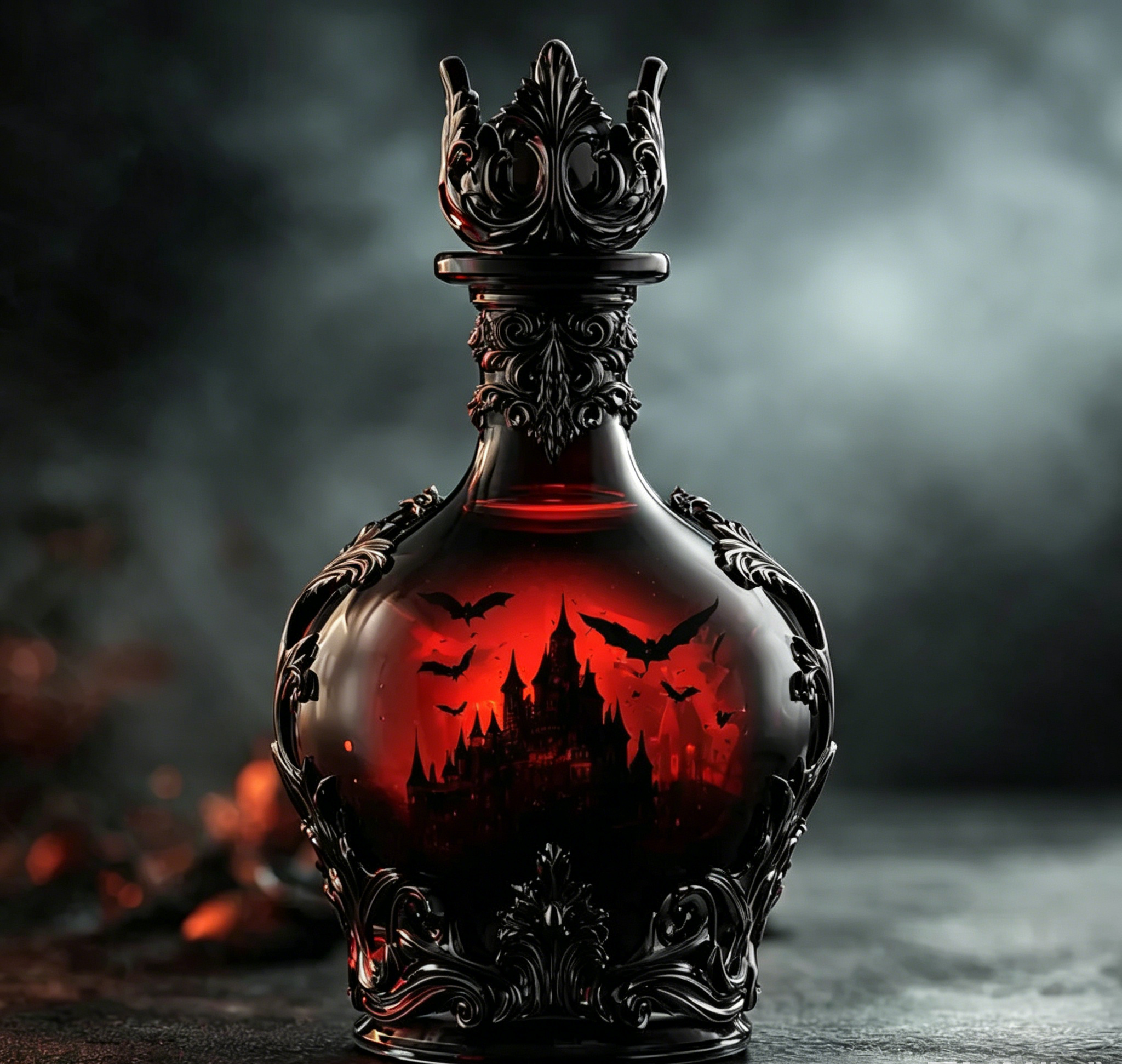 🕸️ Gothic Dark Fantasy Whisky Decanter | Raven Skull & Vampire Castle Liquor Bottle