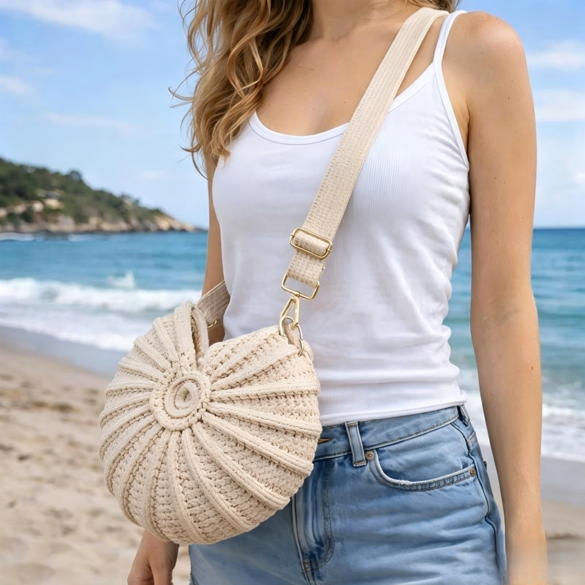 🐚 Nautilus Shell Crochet Crossbody Bag | LED‑Light Woven Beach Shoulder Purse