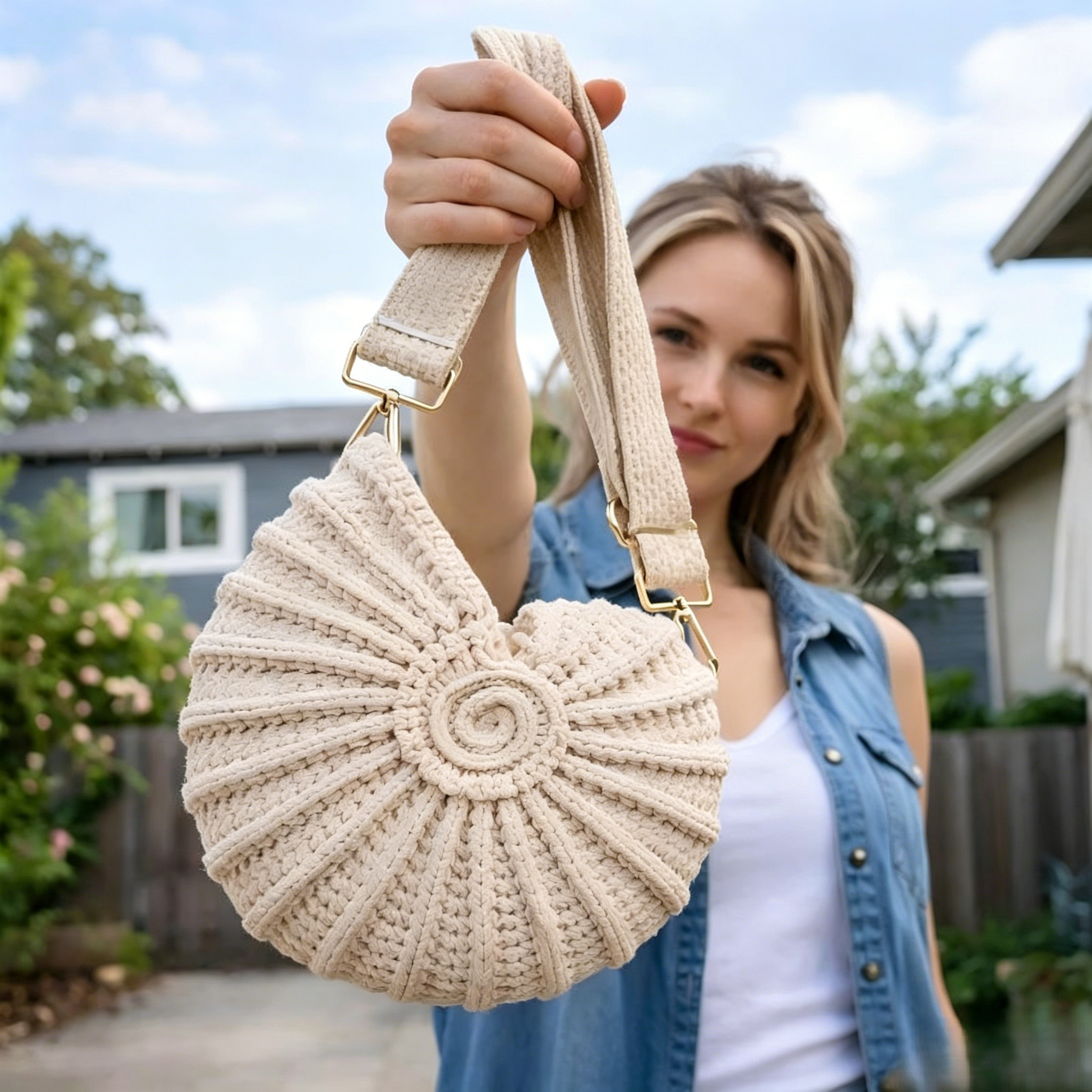 🐚 Nautilus Shell Crochet Crossbody Bag | LED‑Light Woven Beach Shoulder Purse