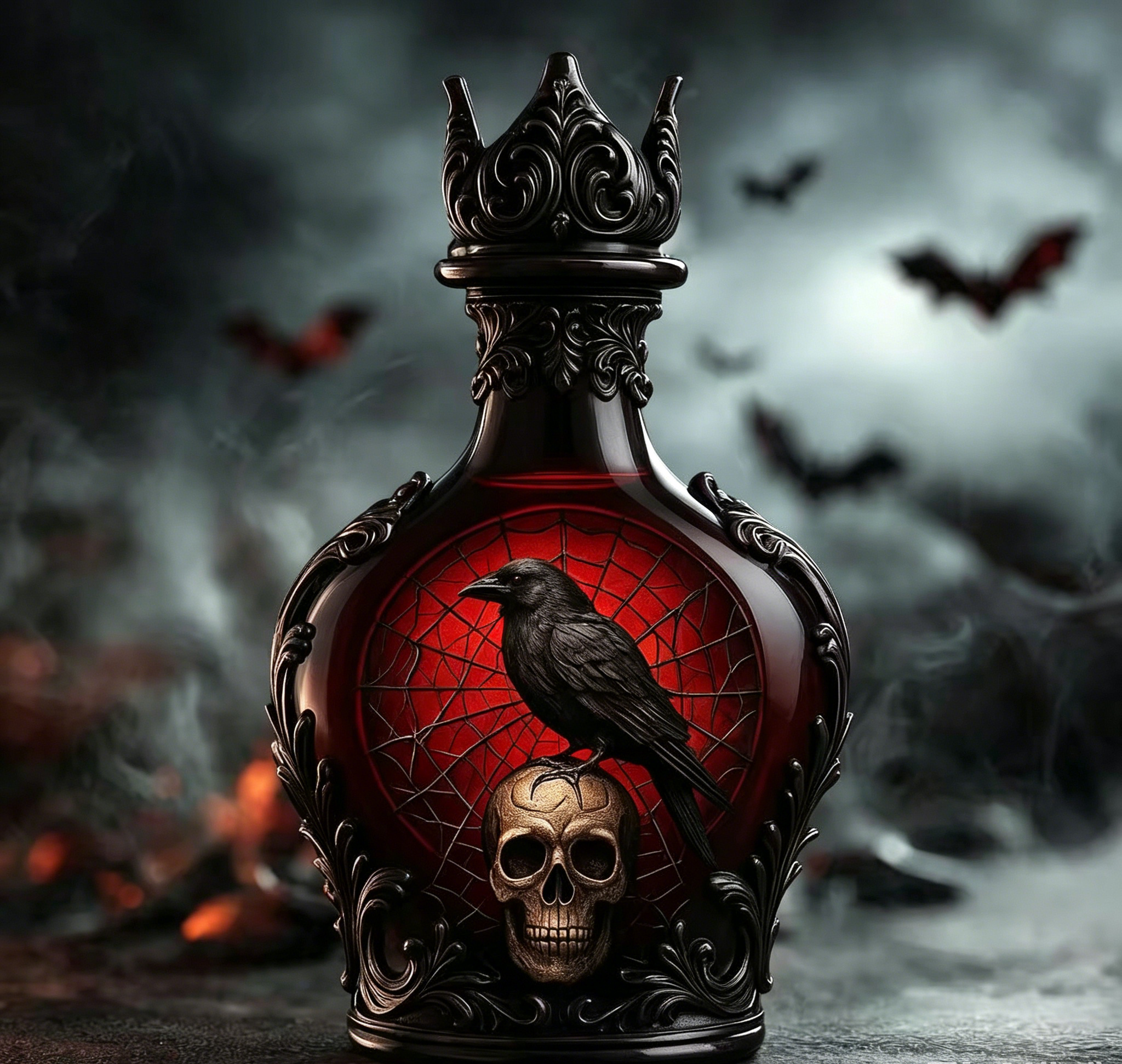 🕸️ Gothic Dark Fantasy Whisky Decanter | Raven Skull & Vampire Castle Liquor Bottle