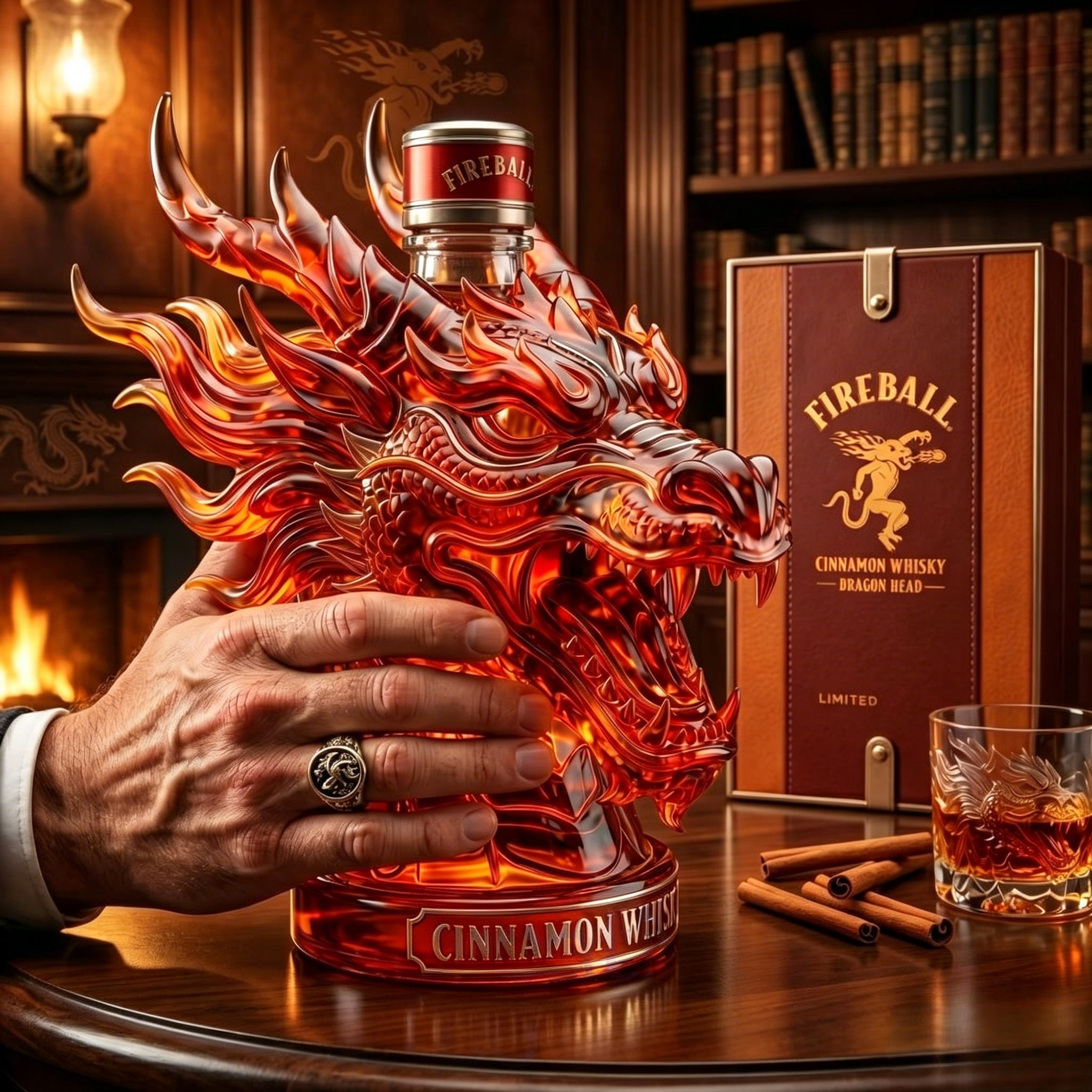 🐉 Fireball Dragon Head Cinnamon Whiskey Decanter | Limited Edition Oriental Dragon Liquor Bottle