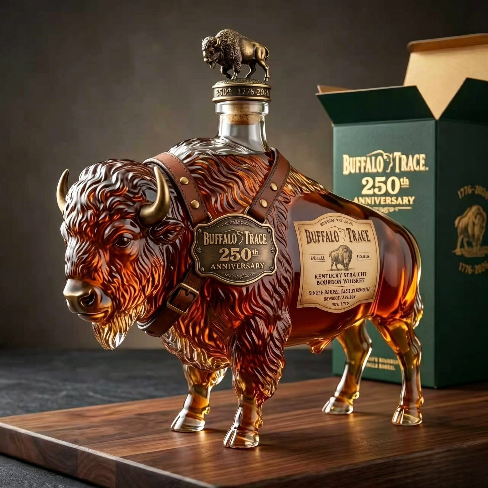 🐂 Bison Spirit Whiskey Decanter | Buffalo Trace 250th Anniversary Bison Liquor Bottle