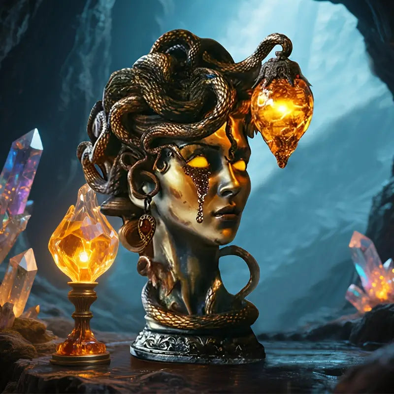 🐍 Gothic Medusa Bust Table Lamp | Greek Mythology Snake Sculpture Decor Night Light