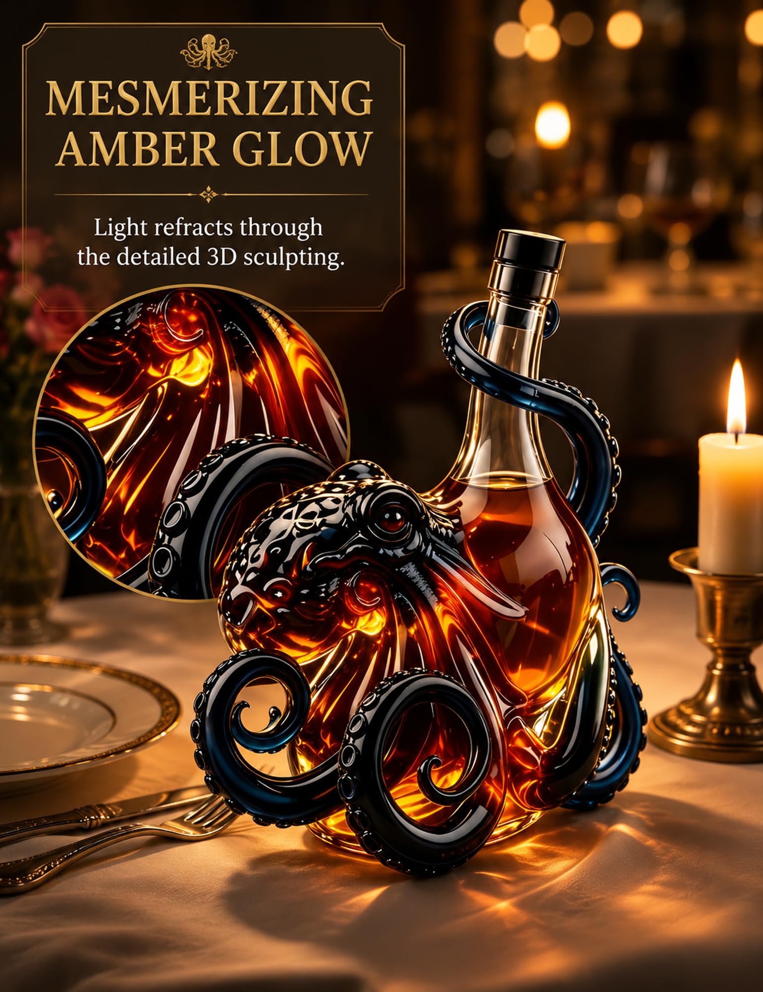 🐙 Octopus Sculpted Whiskey Decanter | Nautical Kraken Glass Liquor Bottle