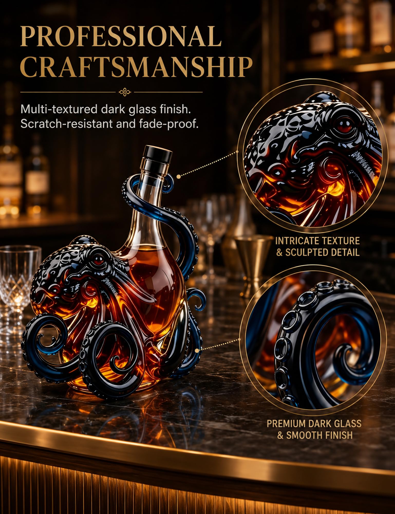 🐙 Octopus Sculpted Whiskey Decanter | Nautical Kraken Glass Liquor Bottle