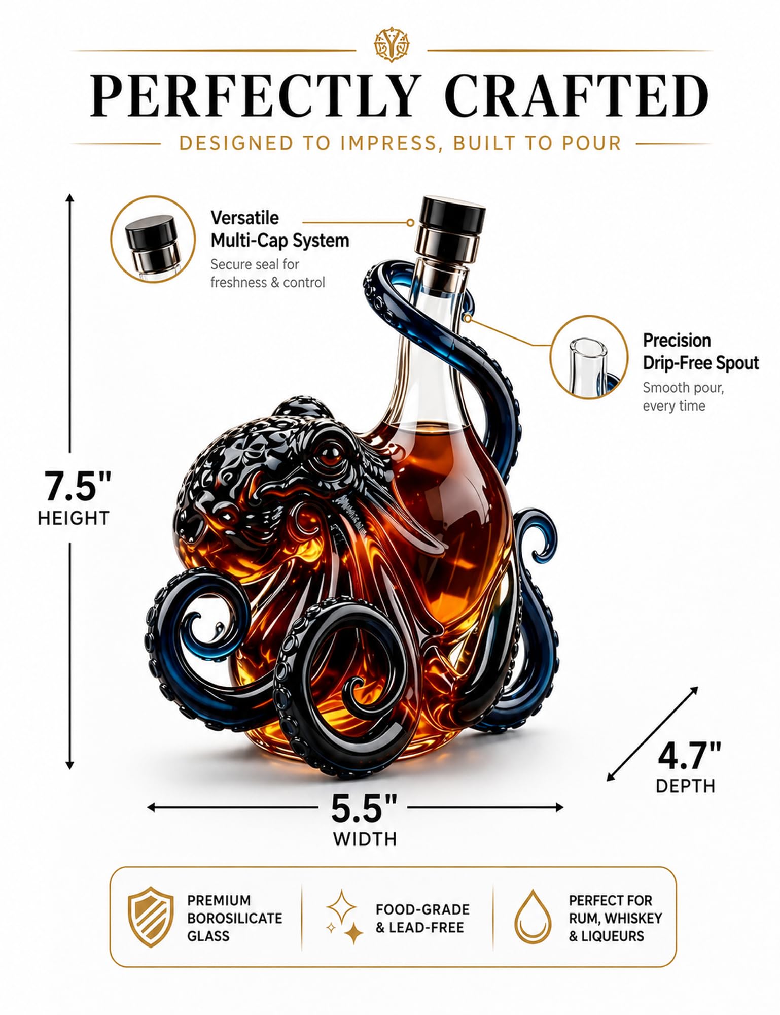🐙 Octopus Sculpted Whiskey Decanter | Nautical Kraken Glass Liquor Bottle