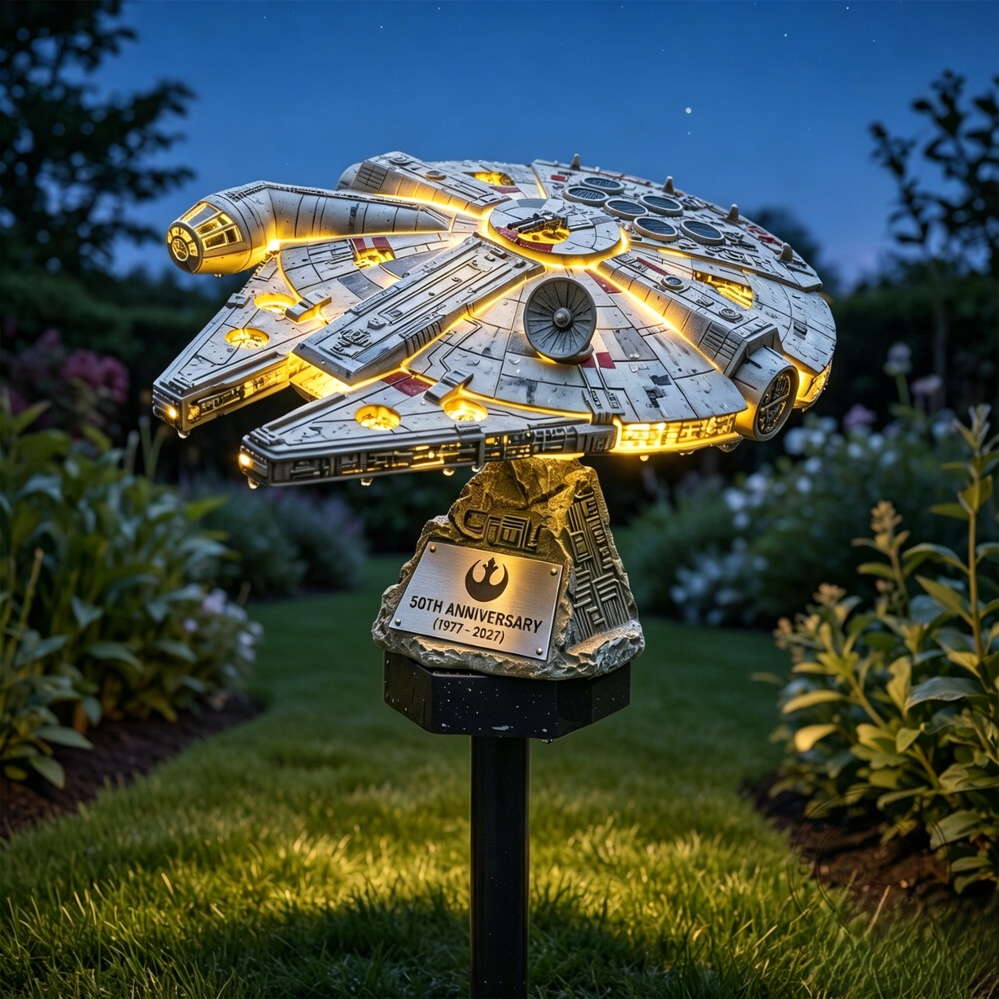 ⭐ Star Wars Solar Garden Stake Lights | Darth Vader Helmet & Millennium Falcon LED Outdoor Landscape Lamp