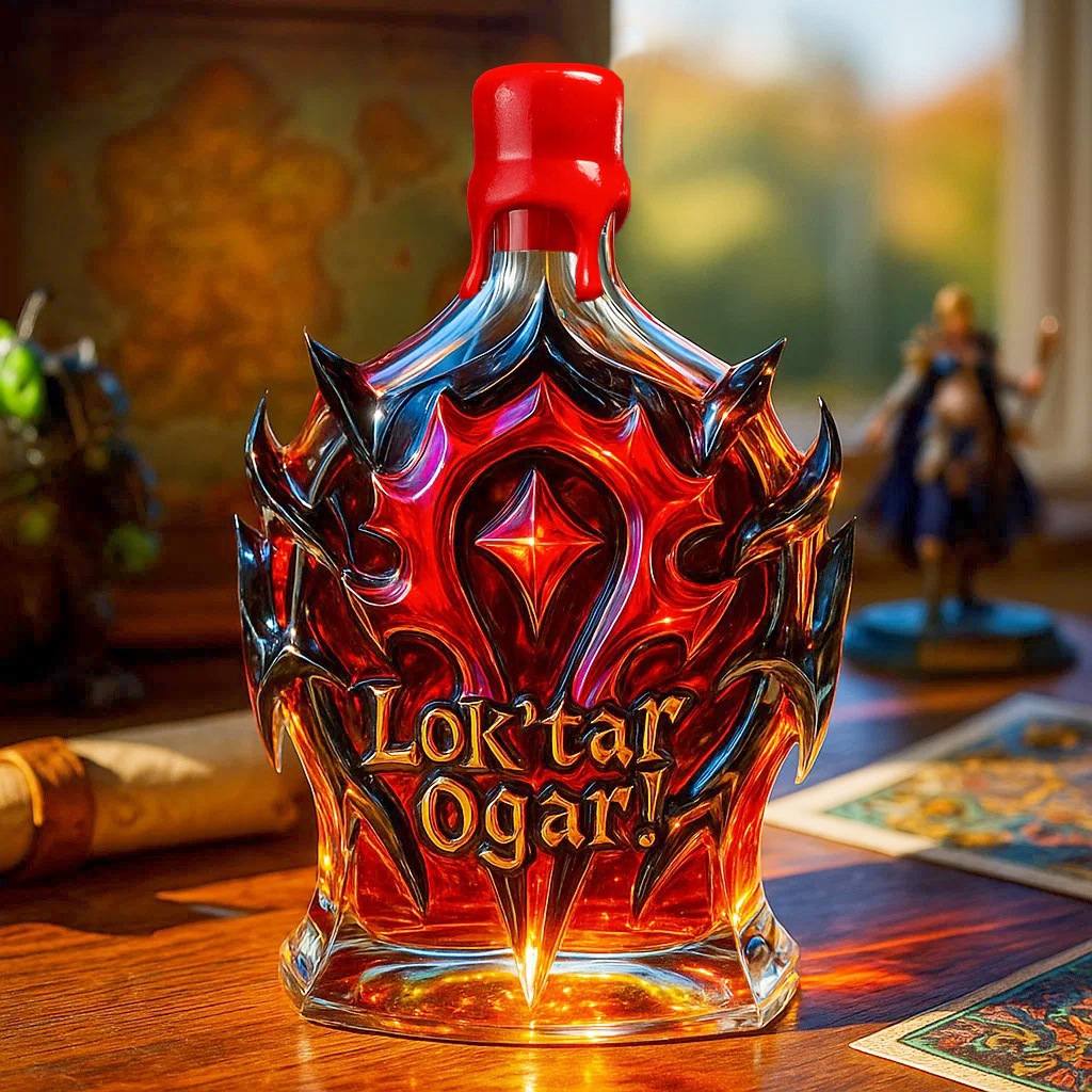 ⚔️ World of Warcraft Horde “Lok’tar Ogar!” Whiskey Decanter | Themed Liquor Bottle