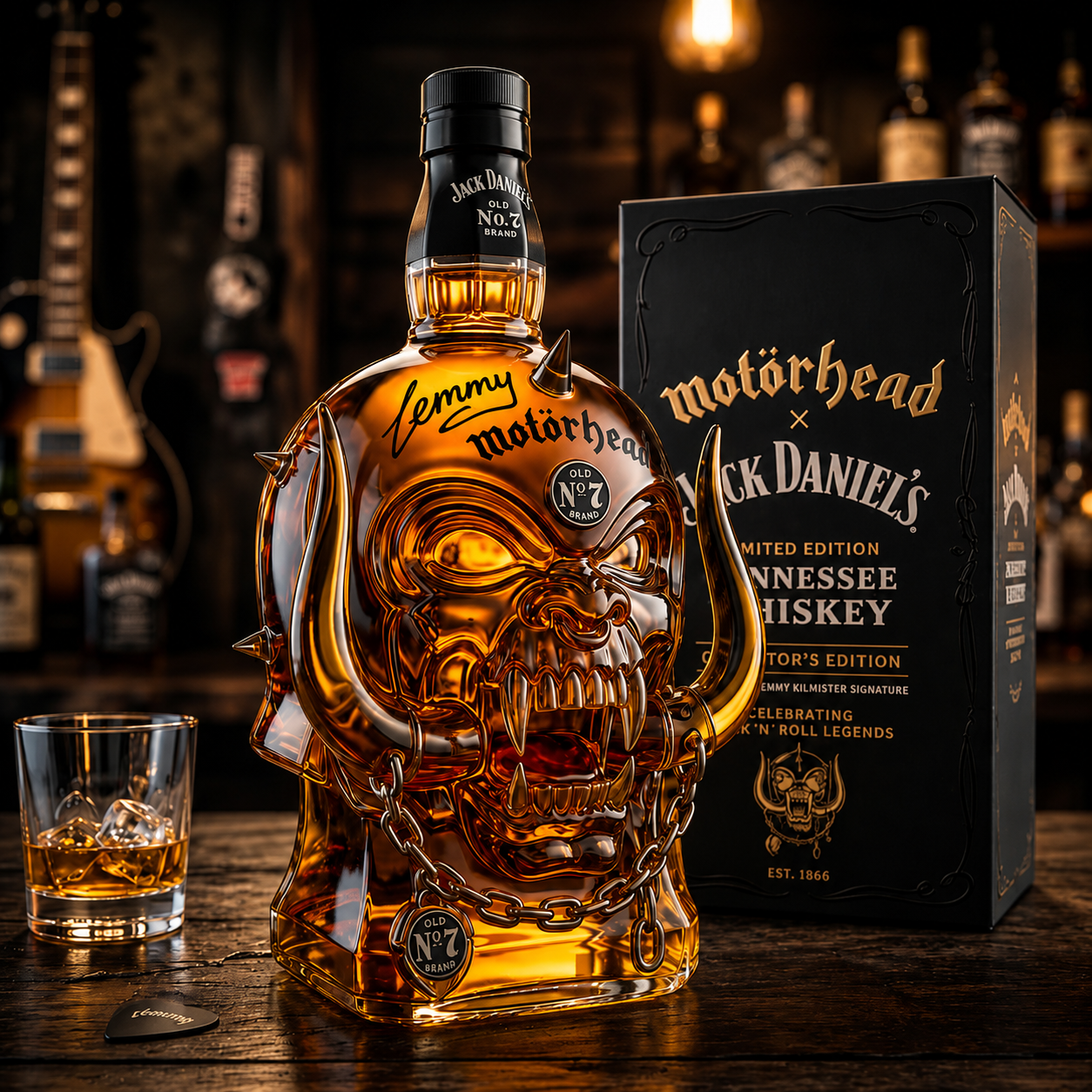 🤘 Motorhead Lemmy Skull Horned Whiskey Decanter | Jack Daniel’s Limited Rock Legend Liquor Bottle