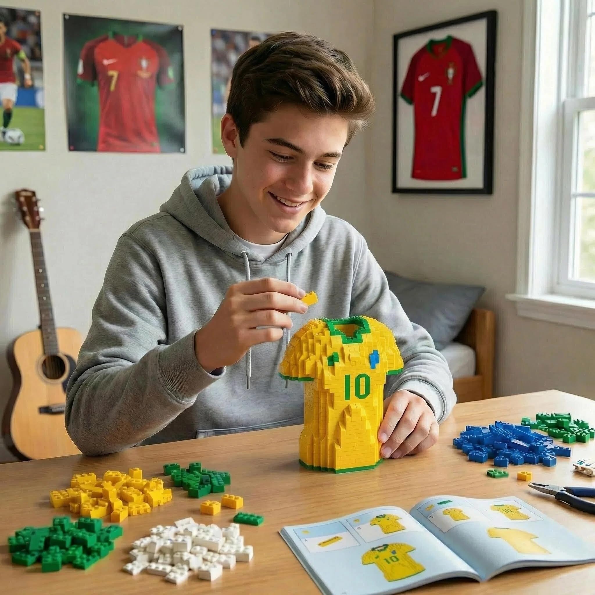 ⚽ Football Jersey Building Block Set | Soccer Star Shirt Frame Display Puzzle Toy