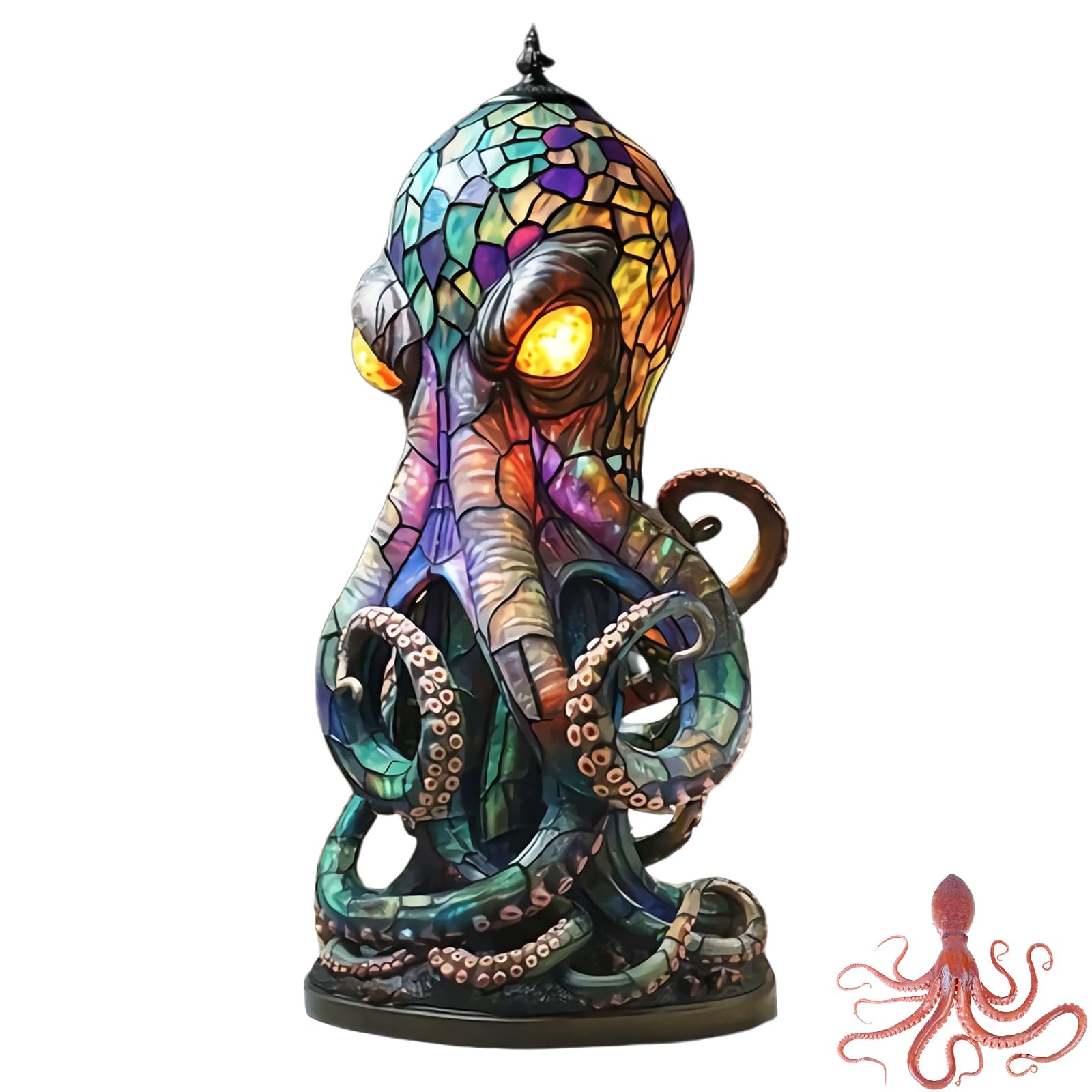 🐙 Stained Glass Octopus Table Lamp | Gothic Ocean Themed Tiffany Style Decor Light