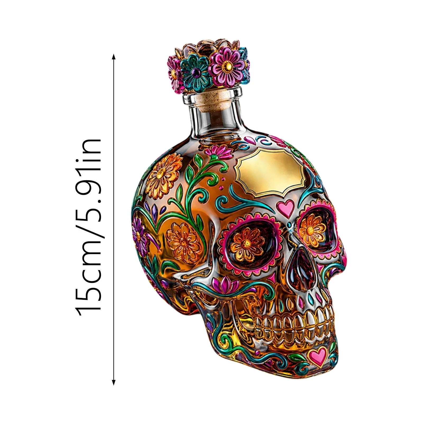 💀 Day of the Dead Sugar Skull Whiskey Decanter | Colorful Floral Liquor Bottle