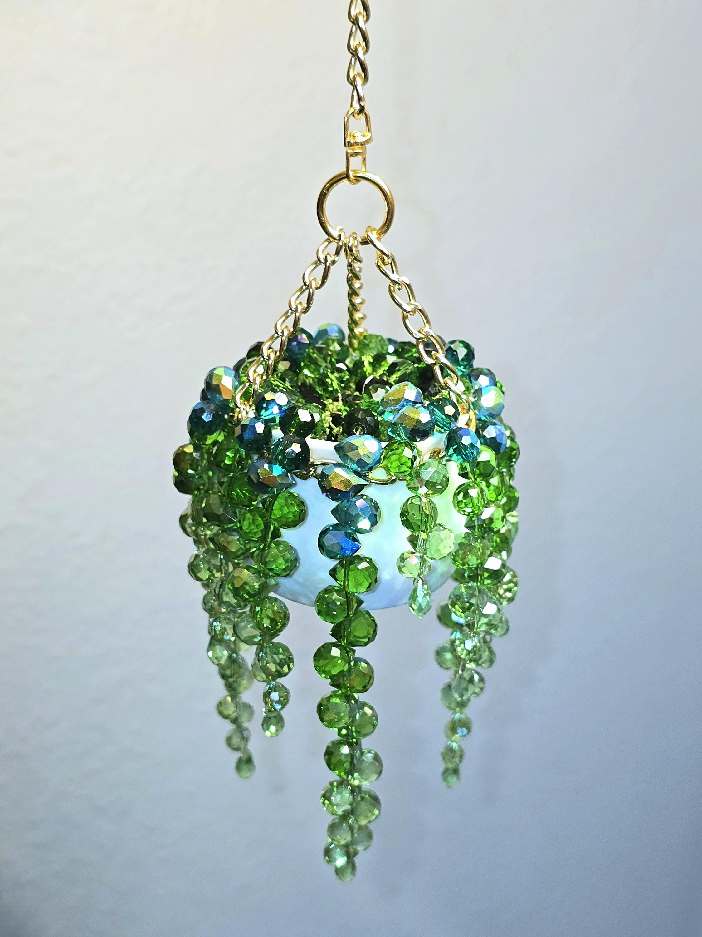 🌿 Green Bead Plant Suncatcher | Car Rearview Mirror & Window Hanging Ornament