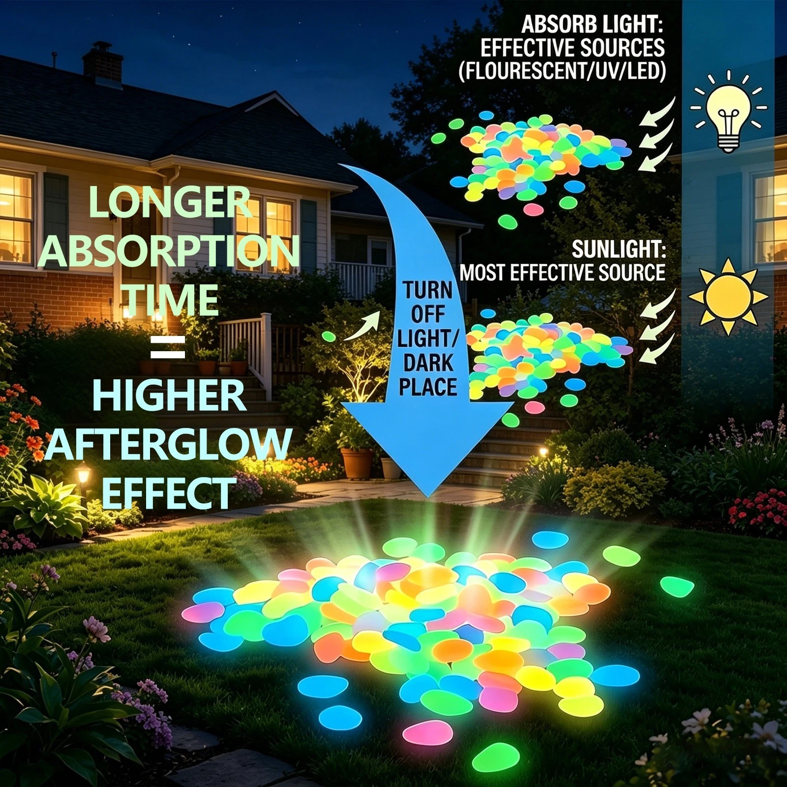 ✨ Multicolor Glow‑in‑the‑Dark Garden Pebbles | Luminous Outdoor Decor Stones