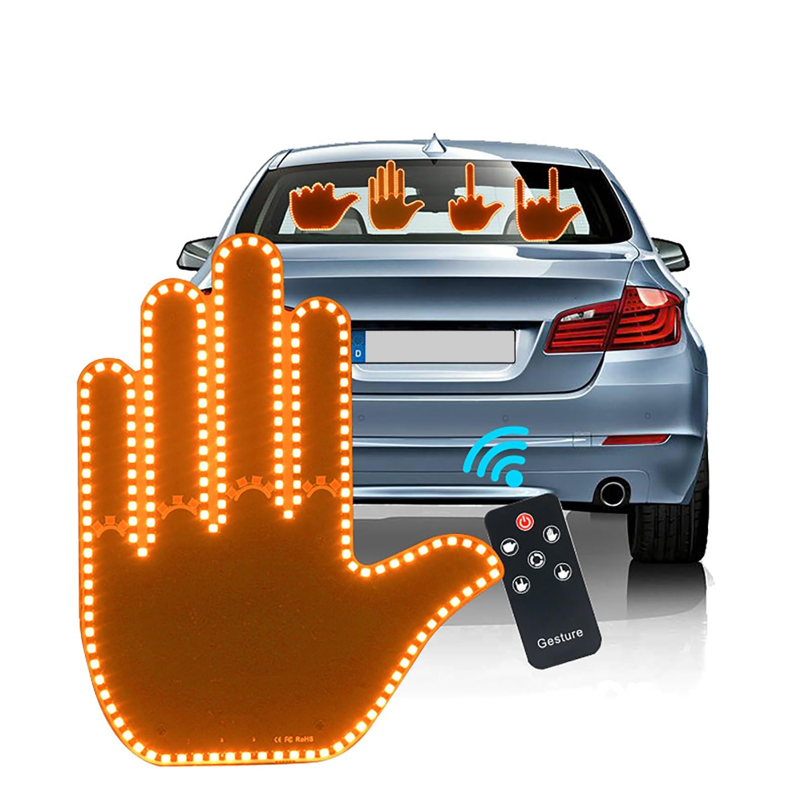 ✋ LED Gesture Hand Light for Car Rear Window | Remote‑Controlled Funny Finger Signal Light