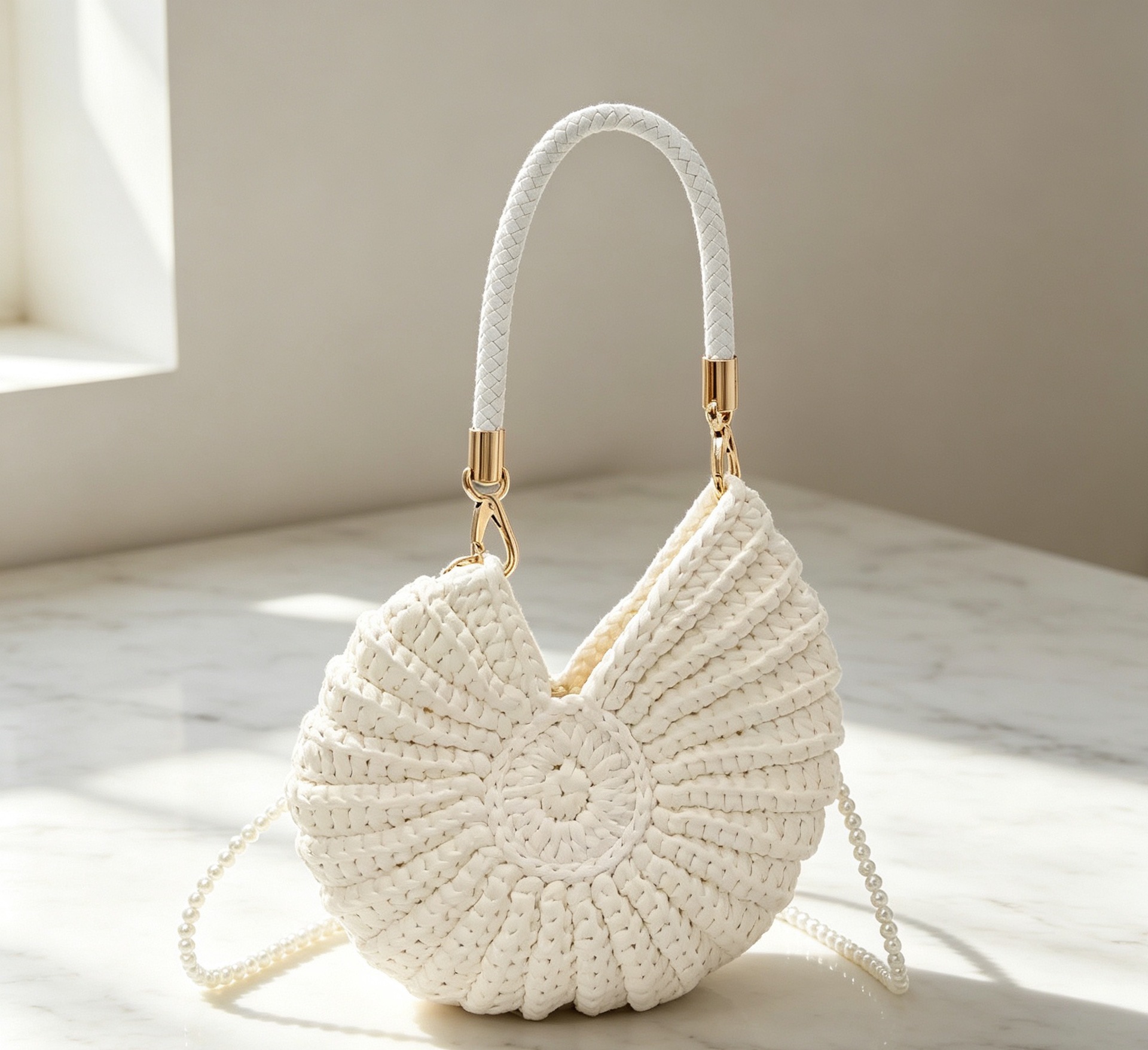 🐚 Nautilus Shell Crochet Crossbody Bag | LED‑Light Woven Beach Shoulder Purse