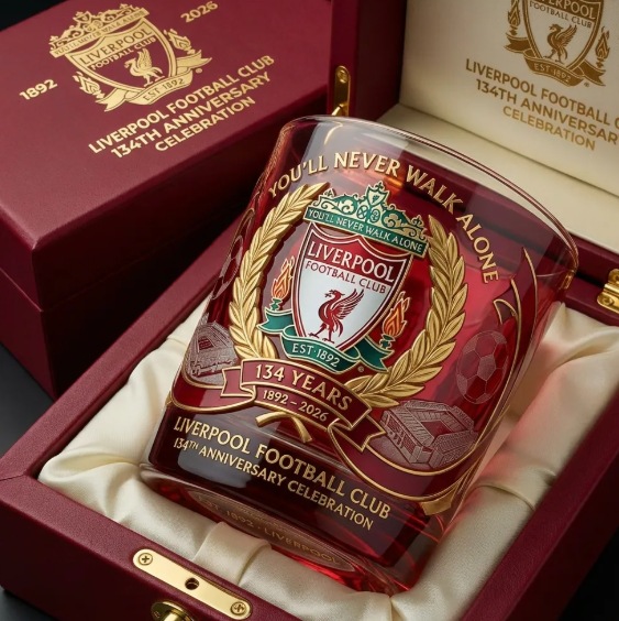 ⚽ Liverpool FC 134th Anniversary Crystal Whiskey Glass | The Reds Football Collectible Tumbler