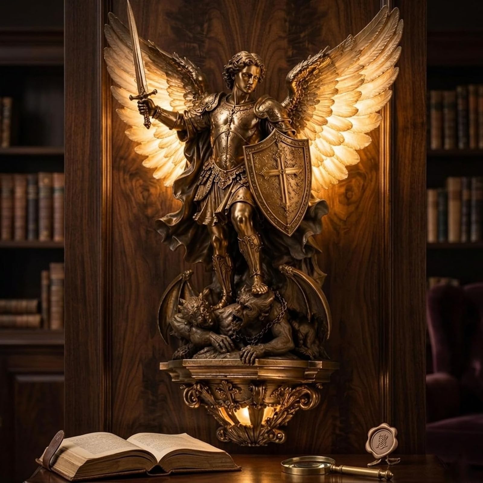 🏛️ Mythological Sculpture LED Wall Sconce | Gothic Saint Michael & Norse God Decor Light