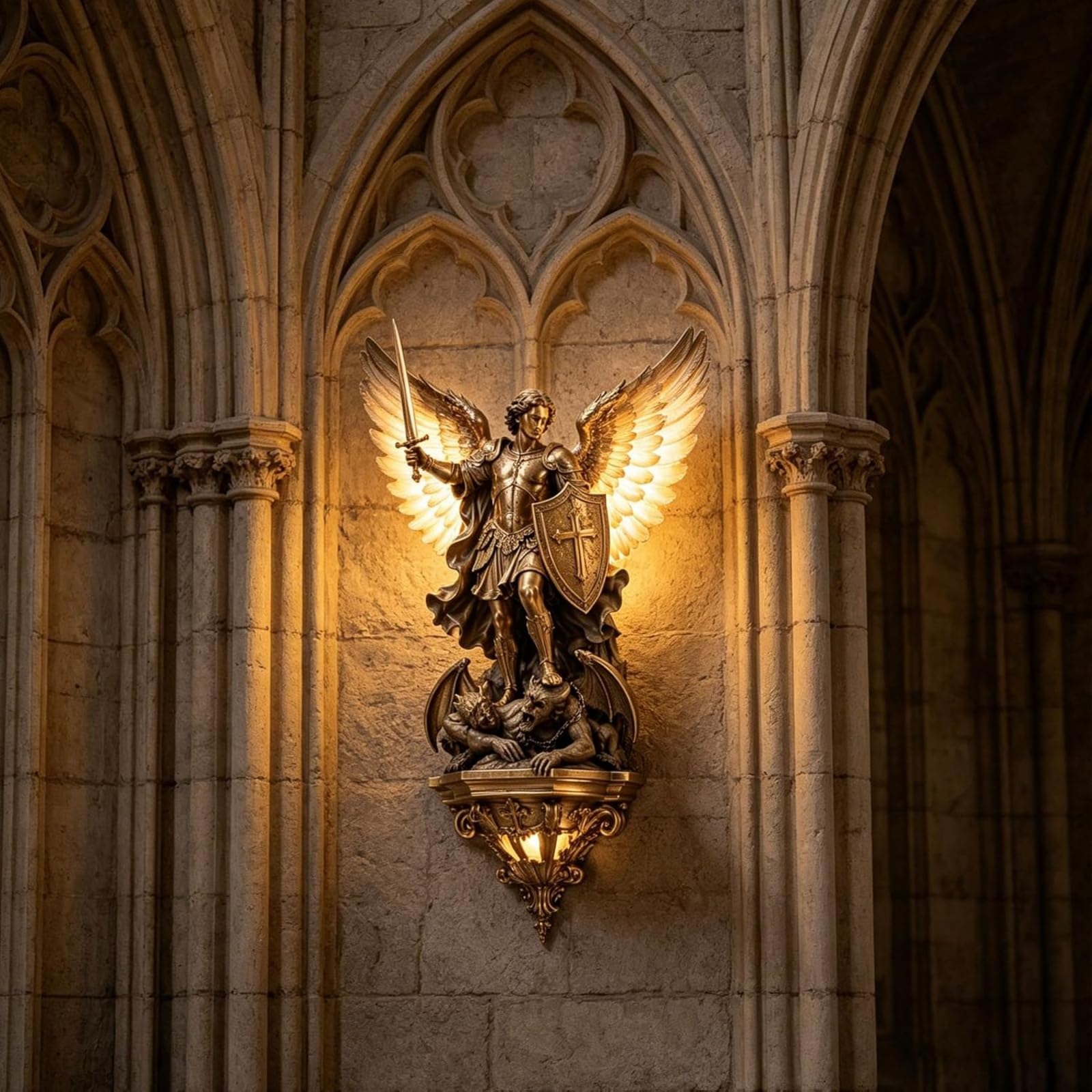 🏛️ Mythological Sculpture LED Wall Sconce | Gothic Saint Michael & Norse God Decor Light