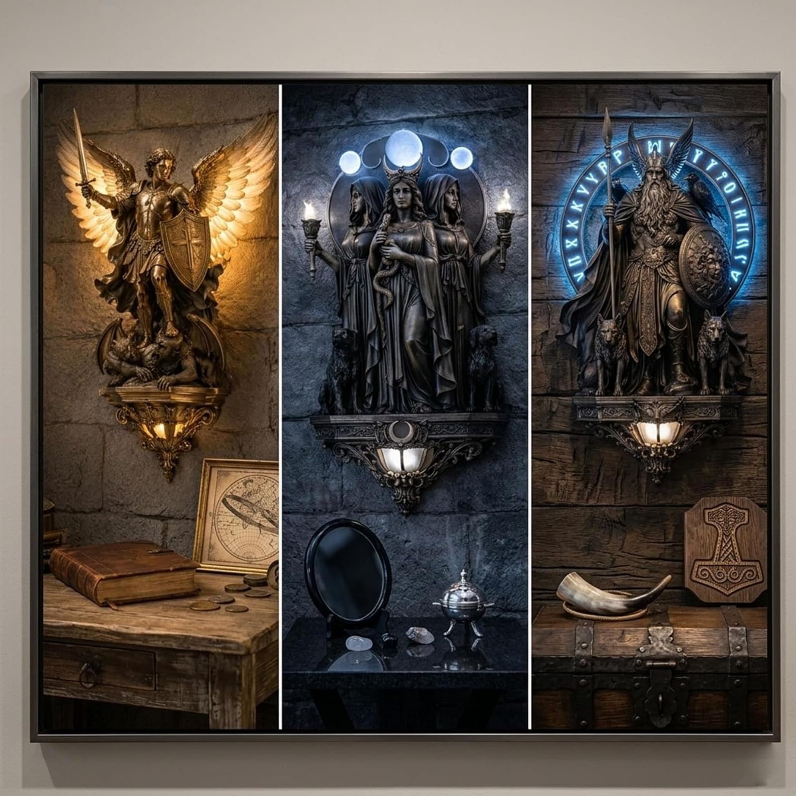 🏛️ Mythological Sculpture LED Wall Sconce | Gothic Saint Michael & Norse God Decor Light