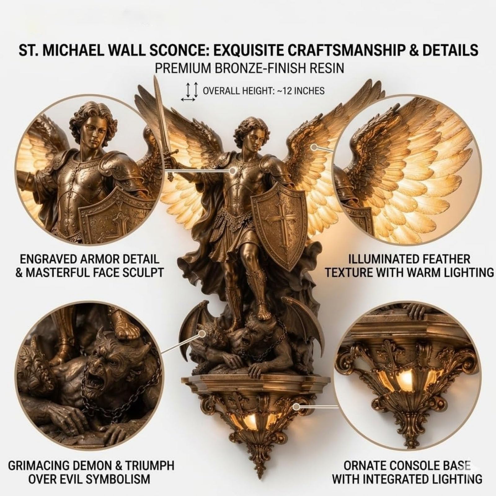 🏛️ Mythological Sculpture LED Wall Sconce | Gothic Saint Michael & Norse God Decor Light