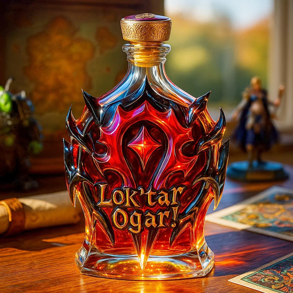 ⚔️ World of Warcraft Horde “Lok’tar Ogar!” Whiskey Decanter | Themed Liquor Bottle