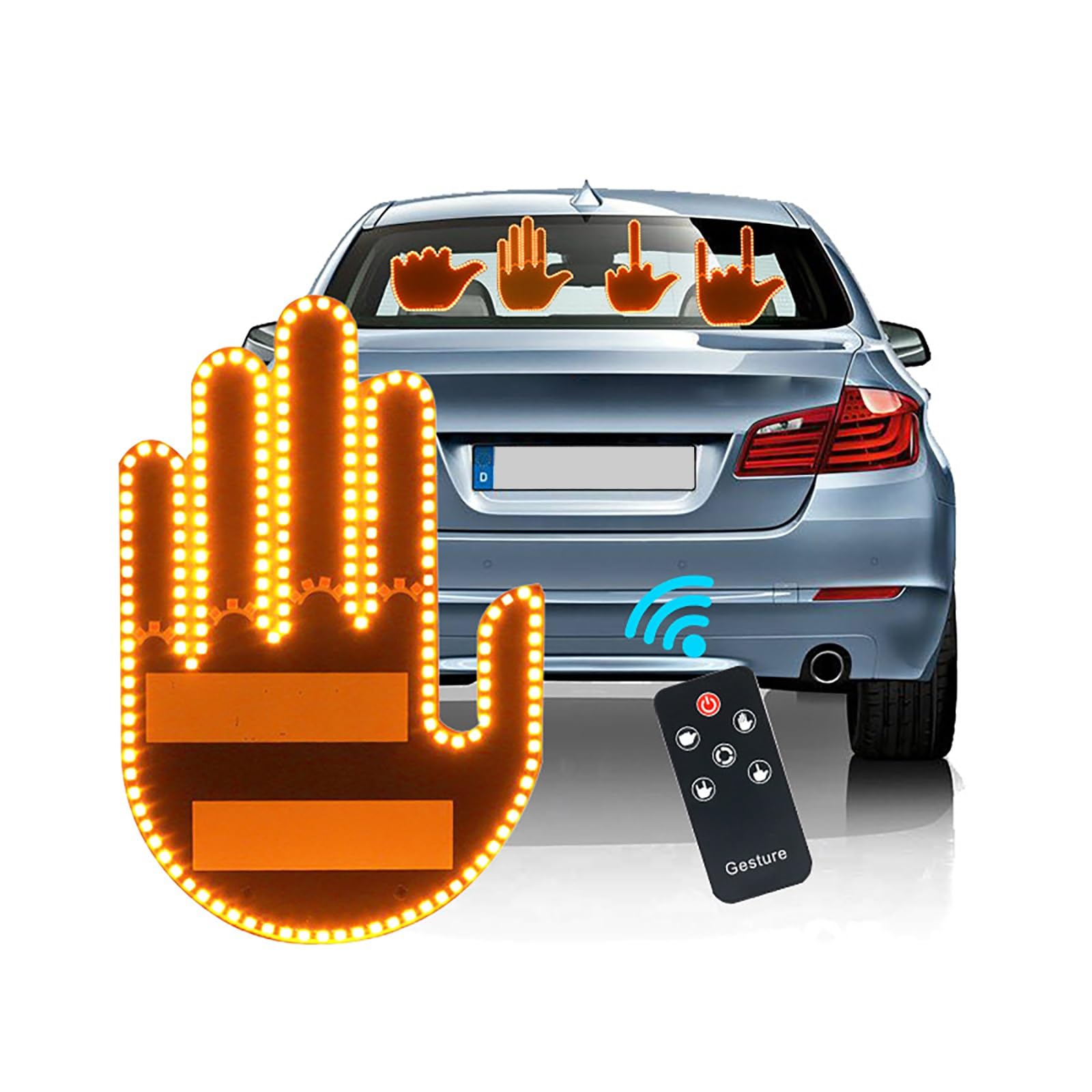 ✋ LED Gesture Hand Light for Car Rear Window | Remote‑Controlled Funny Finger Signal Light