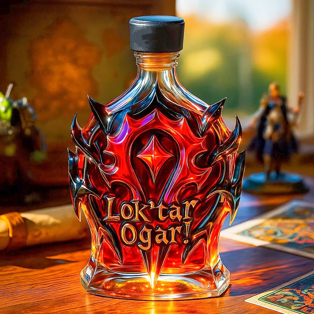 ⚔️ World of Warcraft Horde “Lok’tar Ogar!” Whiskey Decanter | Themed Liquor Bottle