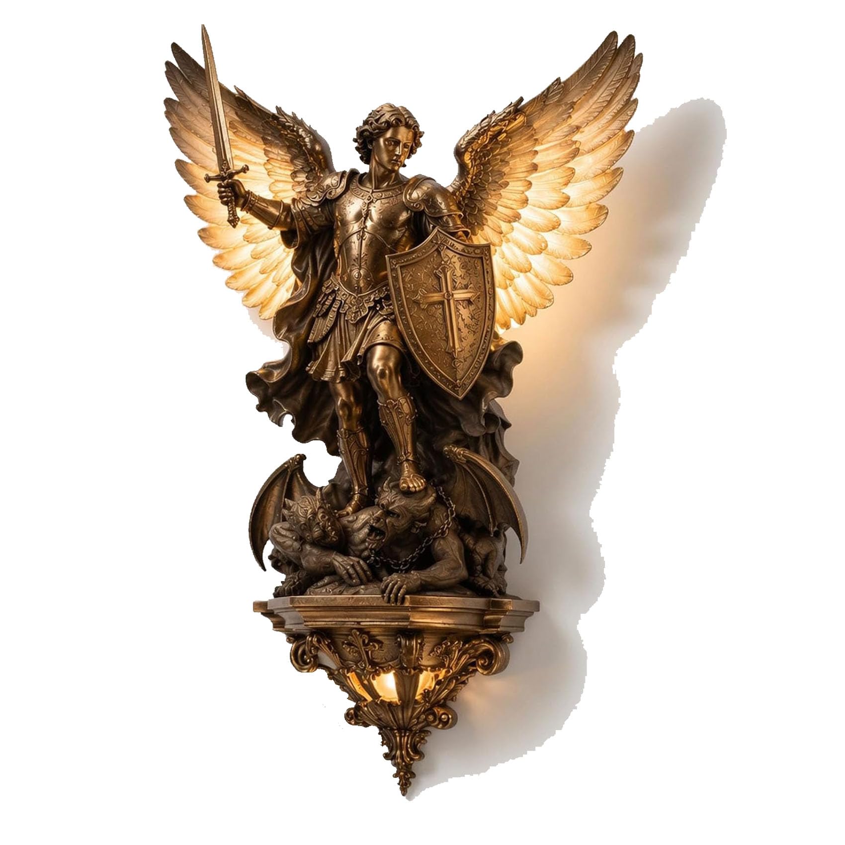 🏛️ Mythological Sculpture LED Wall Sconce | Gothic Saint Michael & Norse God Decor Light