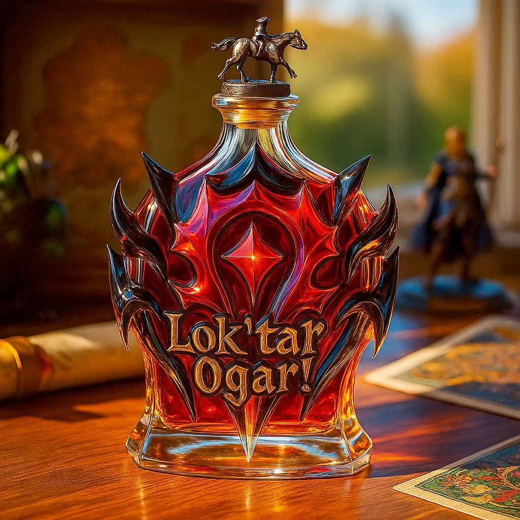 ⚔️ World of Warcraft Horde “Lok’tar Ogar!” Whiskey Decanter | Themed Liquor Bottle