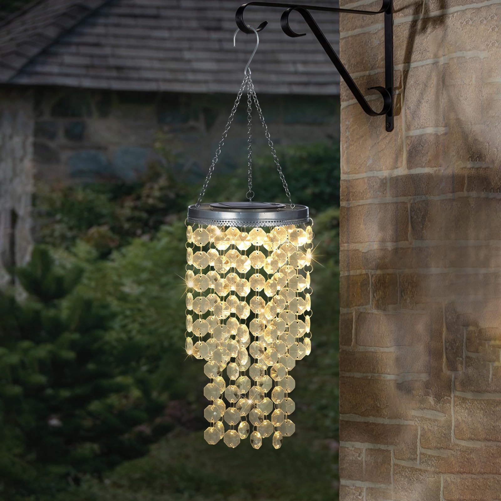 ✨ Solar‑Powered Crystal Beaded Hanging Chandelier | Outdoor Waterproof LED Pendant Light