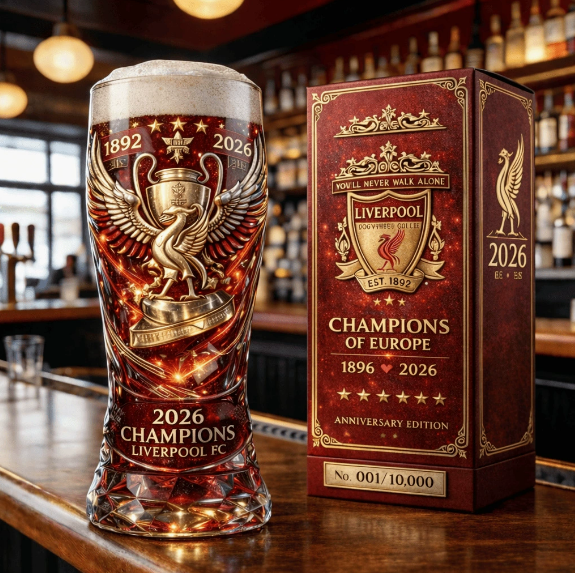 ⚽ Liverpool FC European Champions 2026 Anniversary Limited Edition Beer Glass | Football Fan Collectible Tumbler