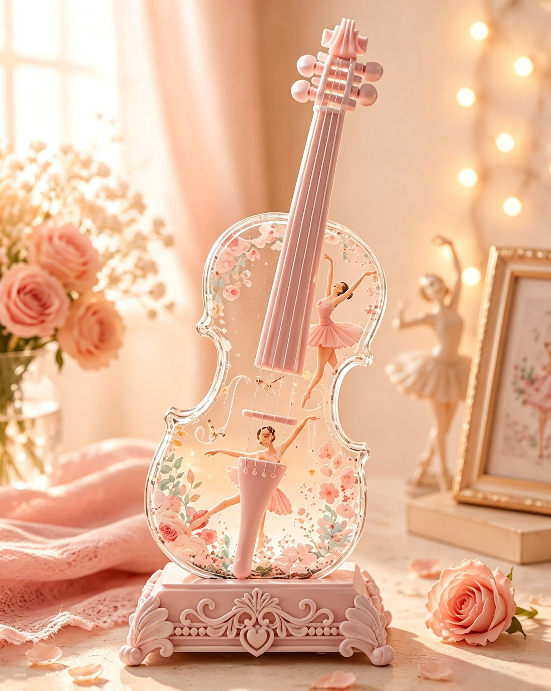 🎻Violin Shaped Artificial Crystal Lamp Music Box with Bluetooth Speaker