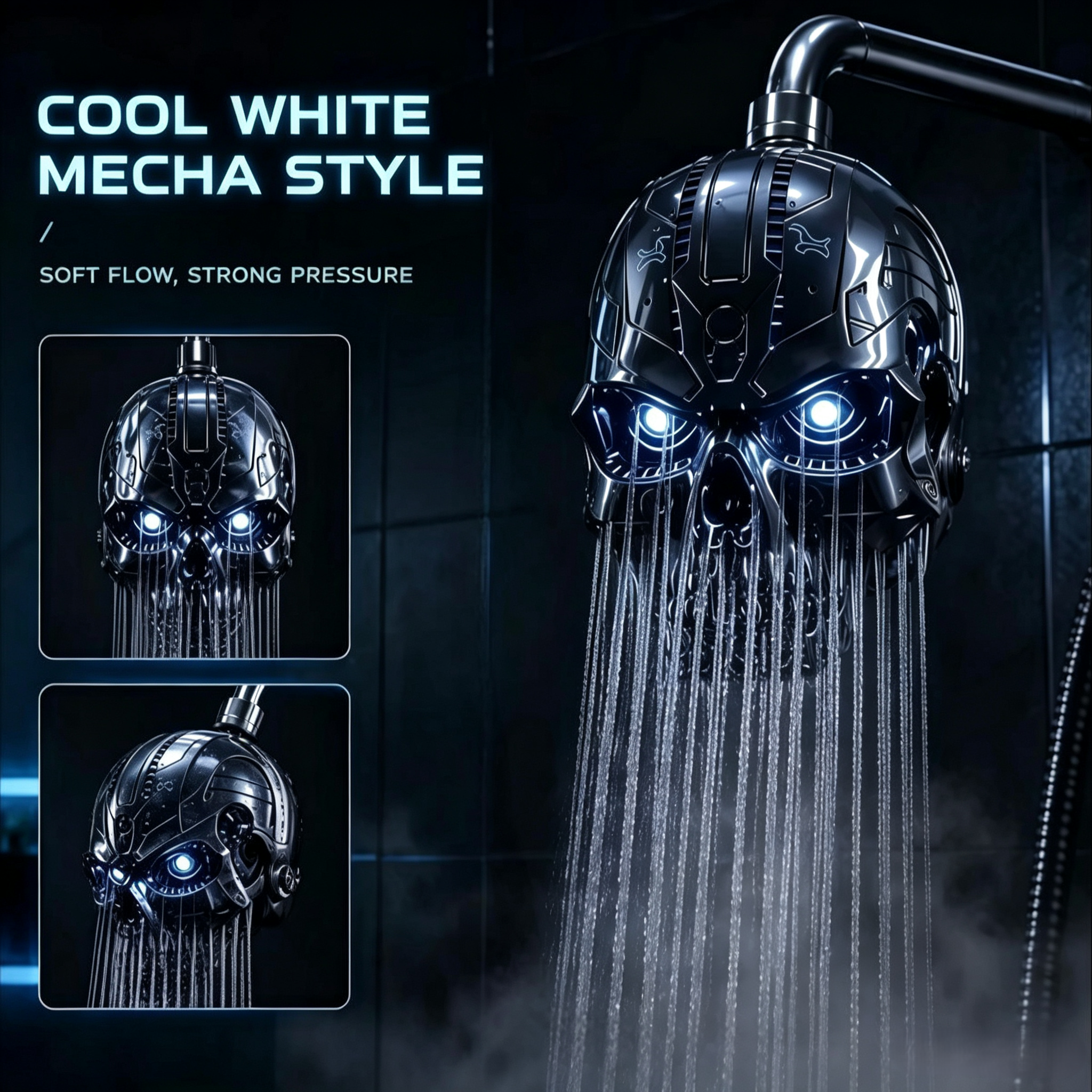 💀Cyber Mecha Skull LED Shower Head