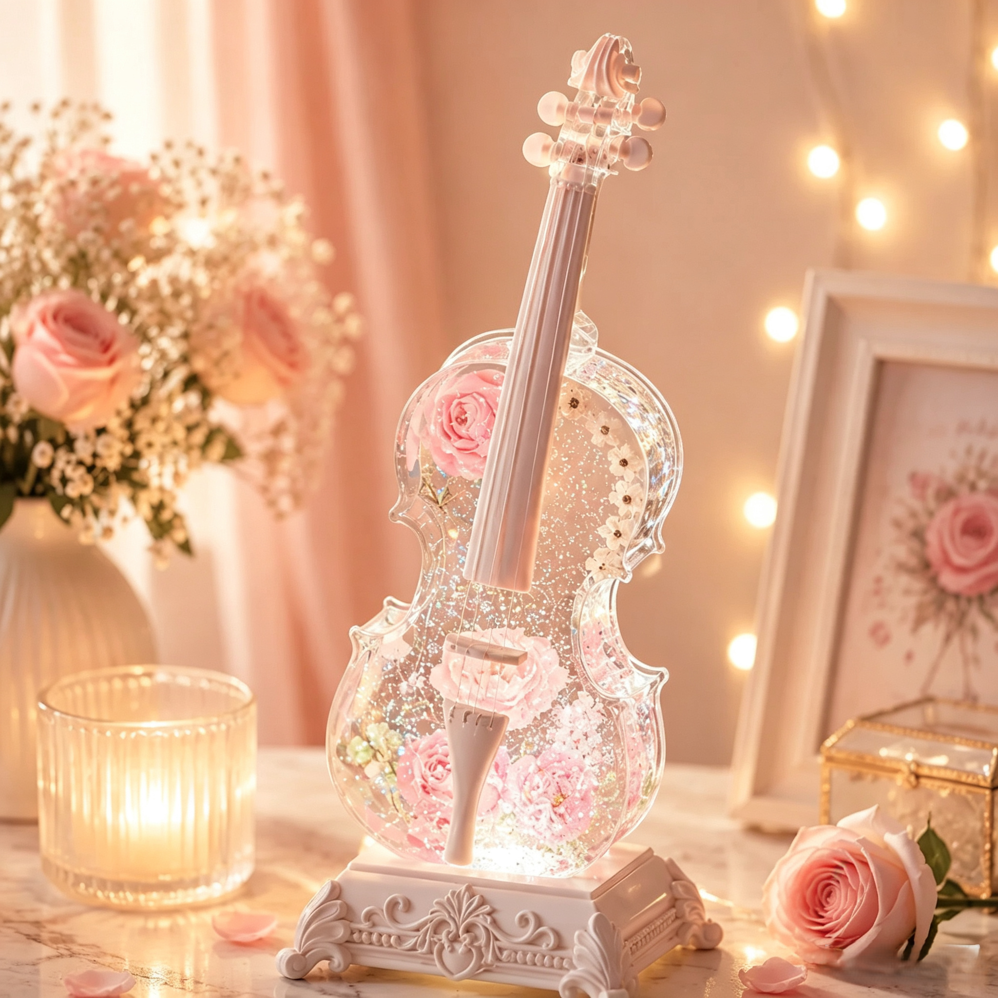 🎻Violin Shaped Artificial Crystal Lamp Music Box with Bluetooth Speaker