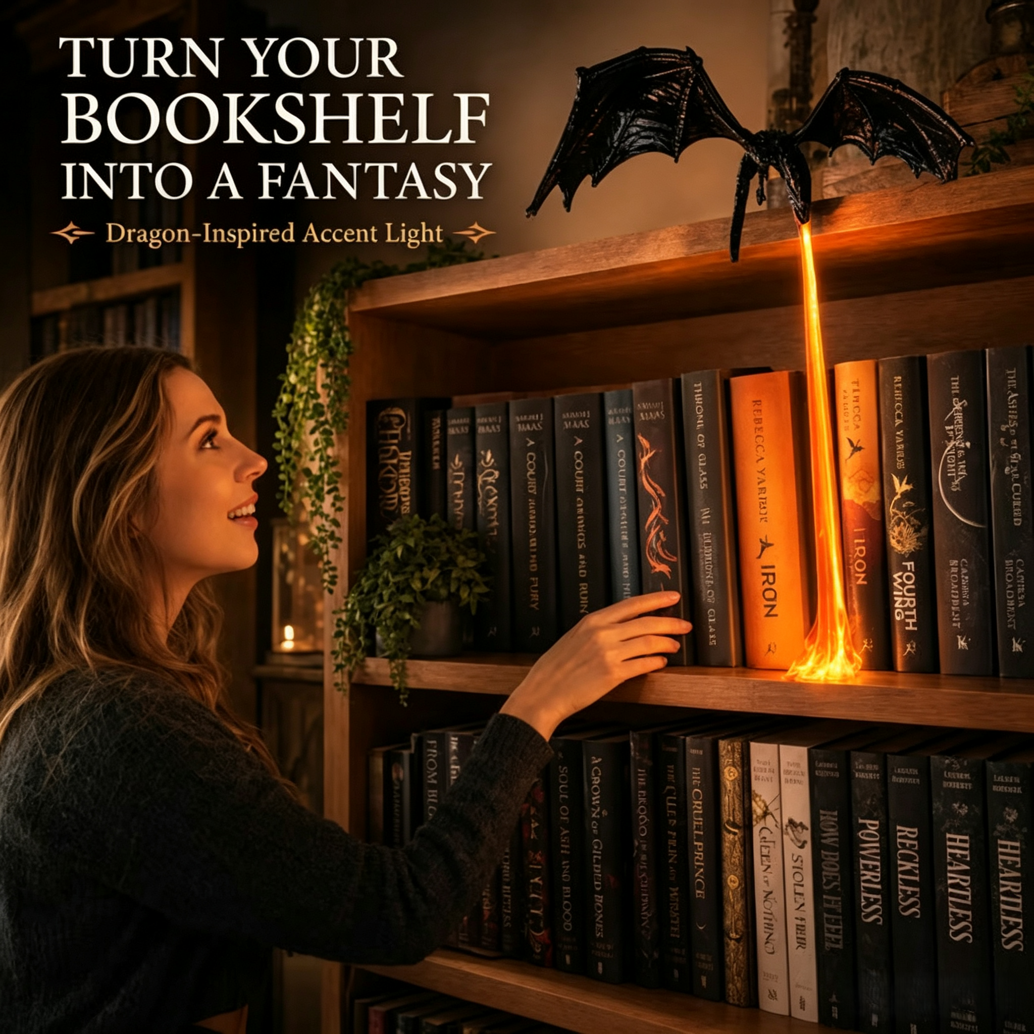 🐉Perching Black Dragon Shelf LED Flame Accent Light