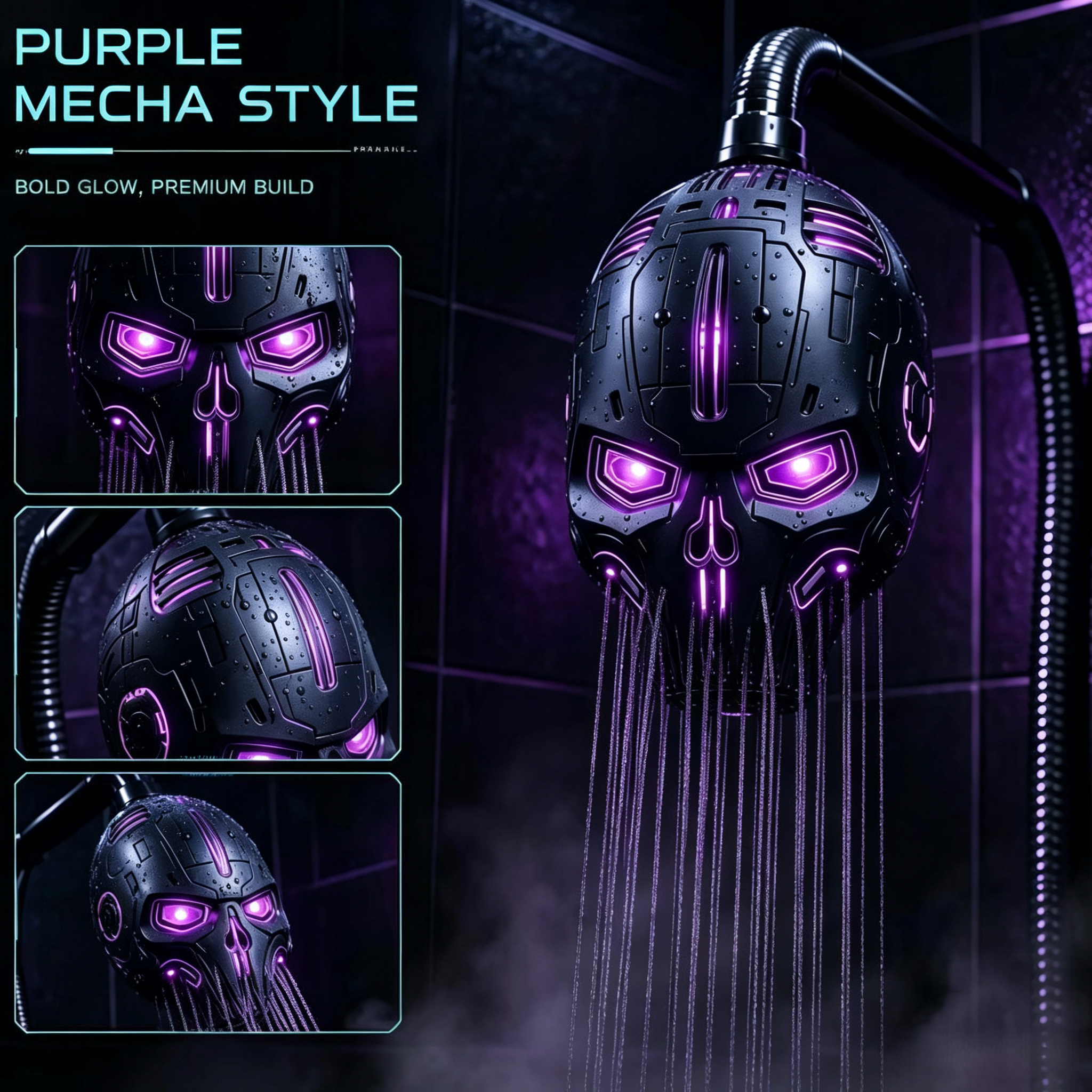 💀Cyber Mecha Skull LED Shower Head