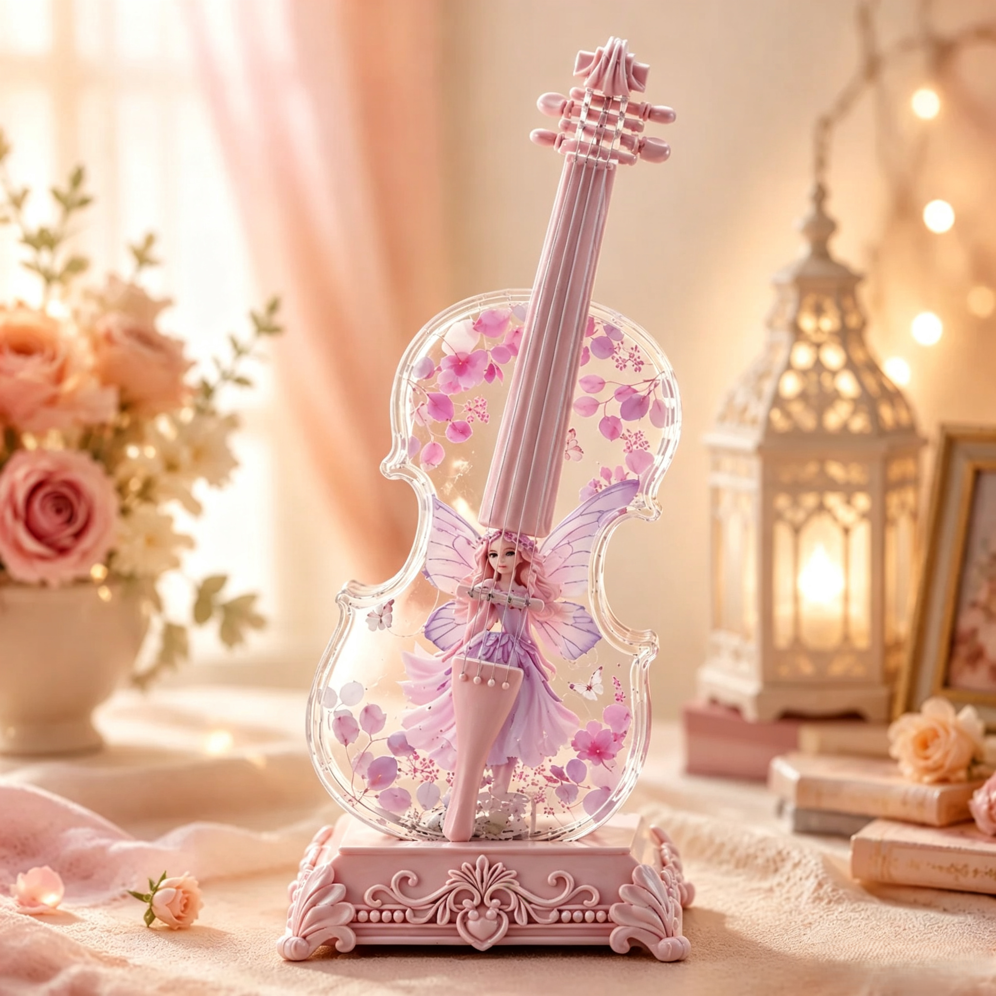 🎻Violin Shaped Artificial Crystal Lamp Music Box with Bluetooth Speaker